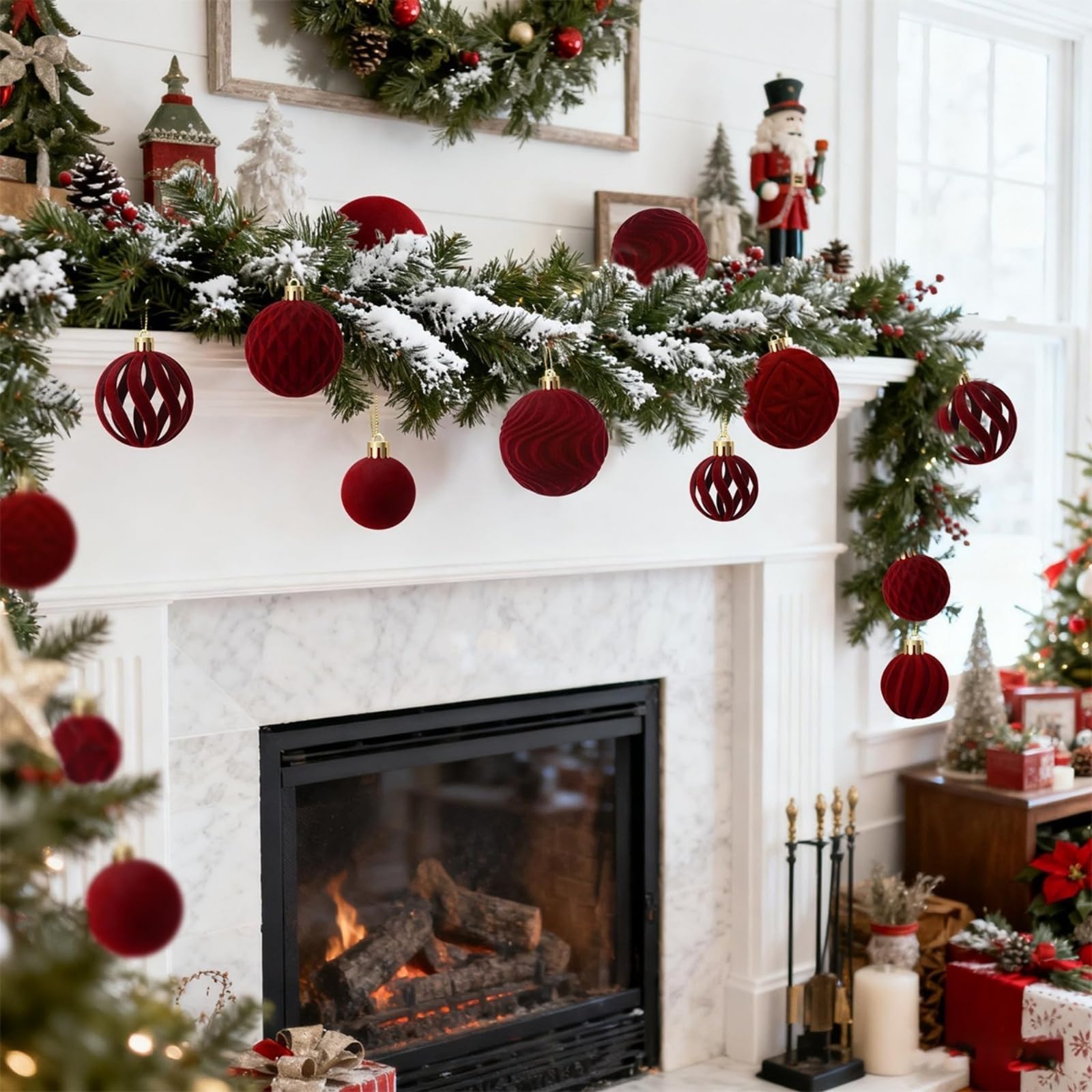 Samt Weihnachtskugeln Ornamente Set, 36 Stück, Zerstörungssicher | Weihnachtsbaumdeko, Urlaubsdekoration, Heimdekoration, Bruchsicher, 36-teiliges Set