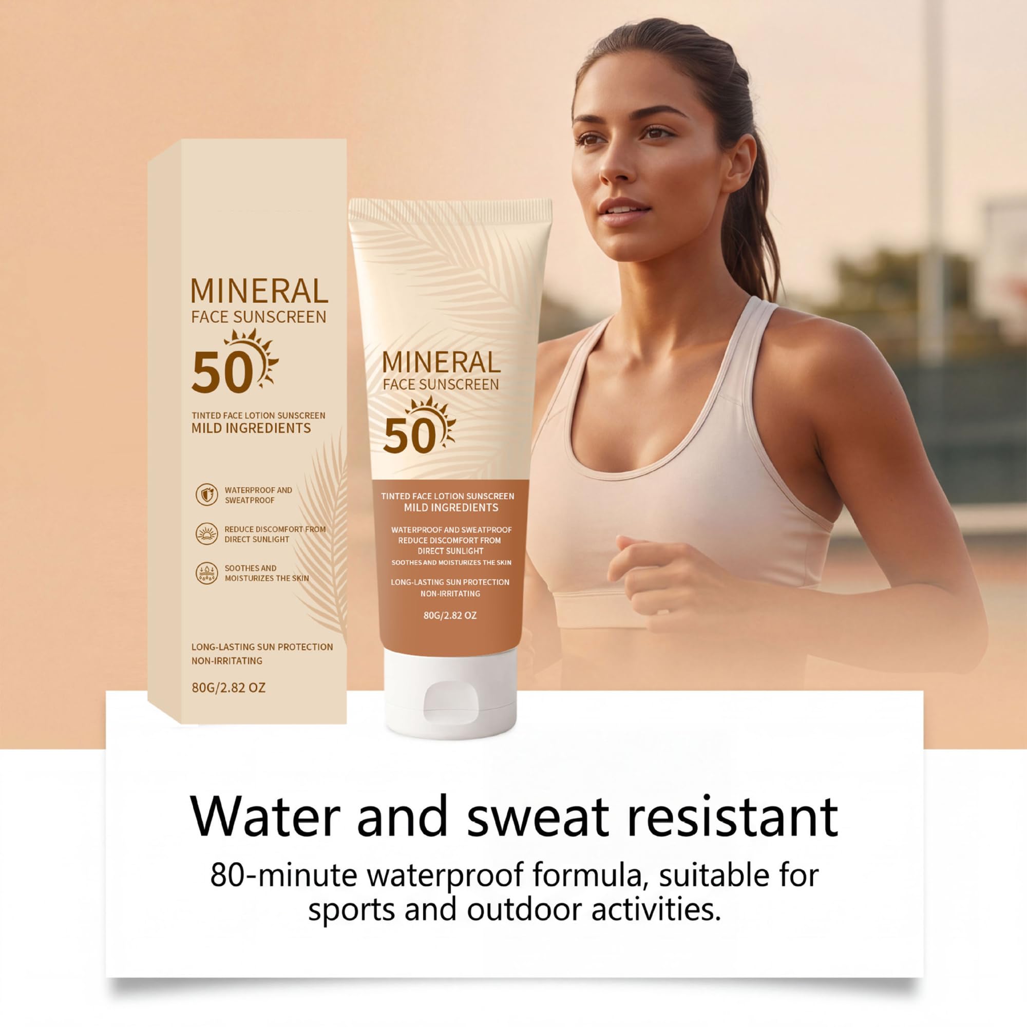UV Doux SPF 50 Mineral Face Sunscreen, Tinted, Oil-Free, Mittlere bis gebräunte Haut, Breitband Sonnenschutz, mit Blaulicht und Sonnenschutz, 4% Zinkoxid und Titandioxid, hypoallergen (2pcs)