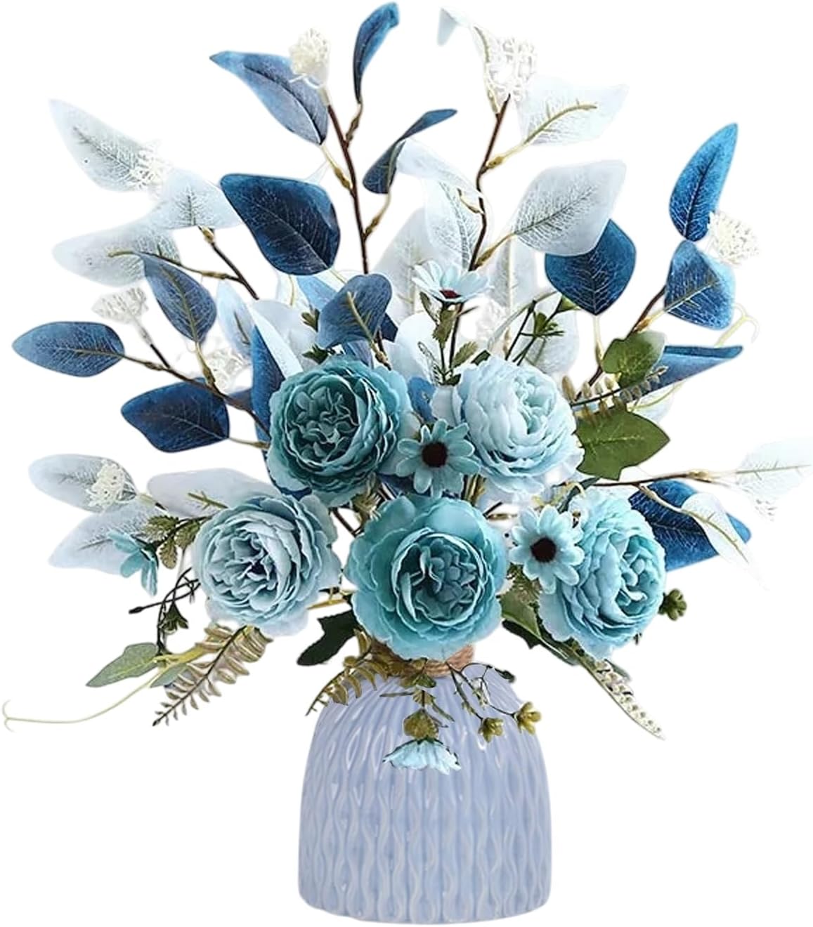 Fake Flowers Artificial Blue Flowers with Vase, Peony Flower suitable for home decoration,Table Centerpieces for Dining Room, Silk Flower Arrangements for Home, Living Room Bathroom Plant Decor (Blue)