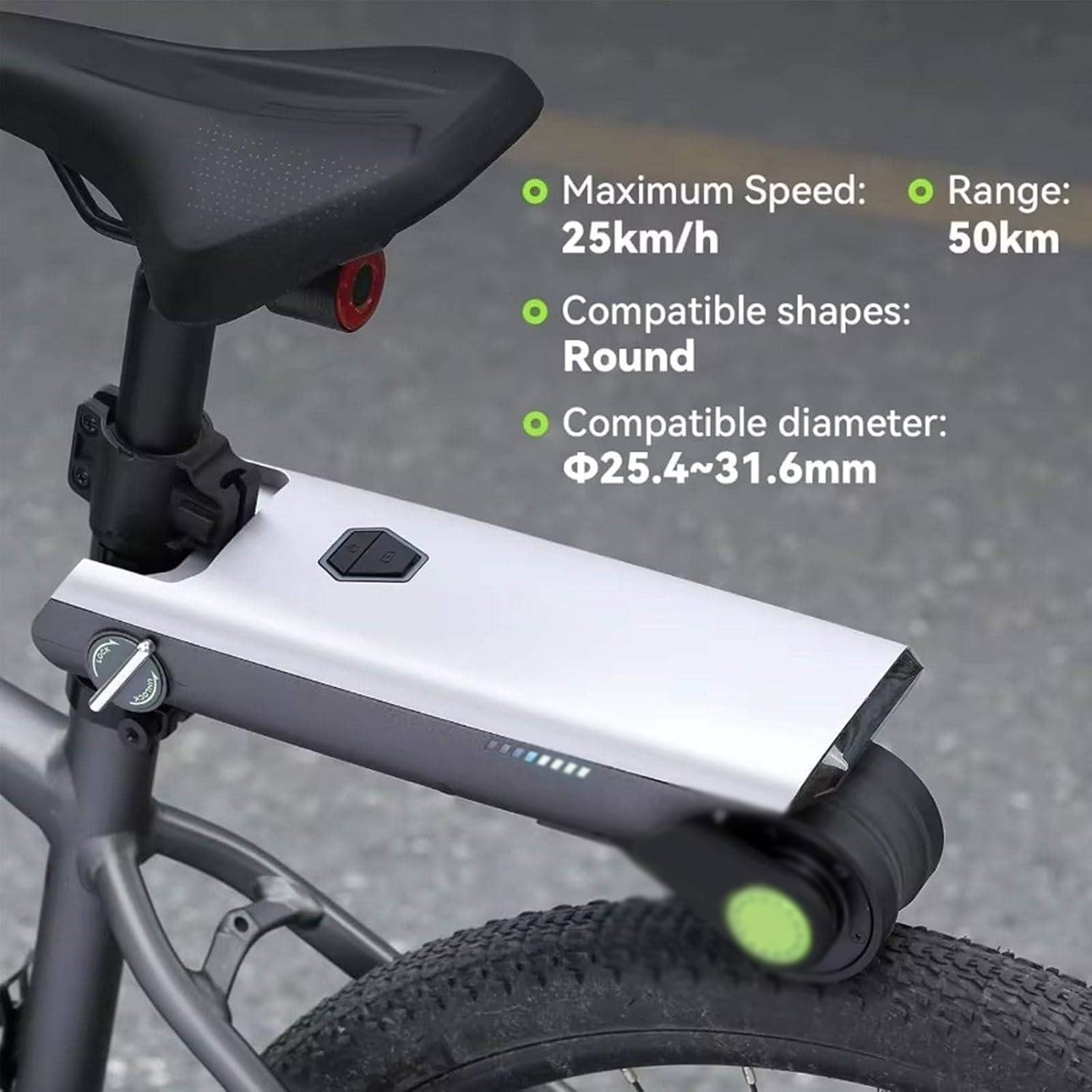 Kit di conversione per Bici elettrica Portatile, Dispositivo di pedalata assistita, Design Leggero da 2 kg, autonomia di 50 km per Bici da Strada e da Città.