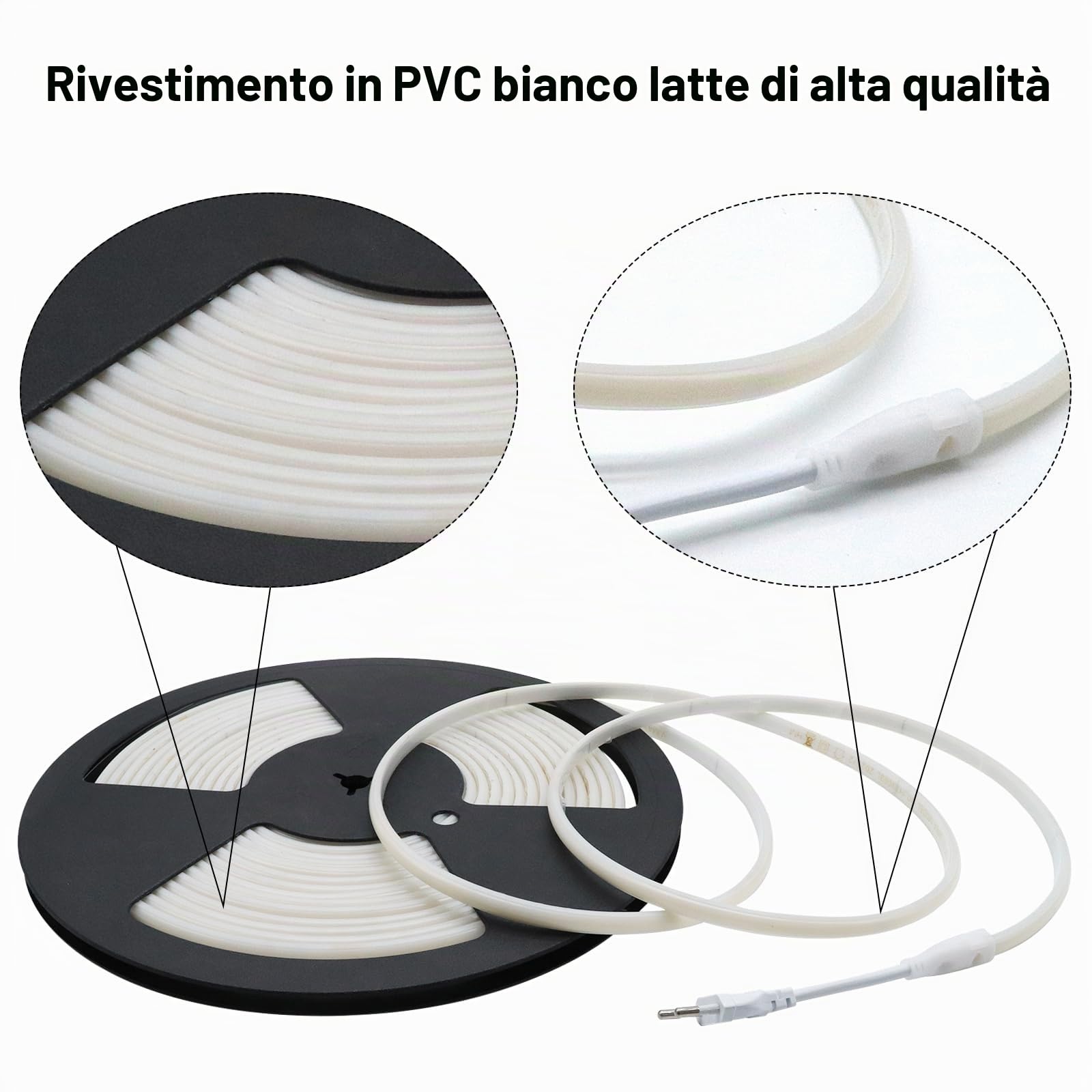 Striscia LED COB da 220 V, 3000 K, luce bianca calda, 10 m, IP67, impermeabile, 296 LED/m, senza driver, direttamente a 230 V, con spina europea, per interni ed esterni, dimmerabile, CRI>90