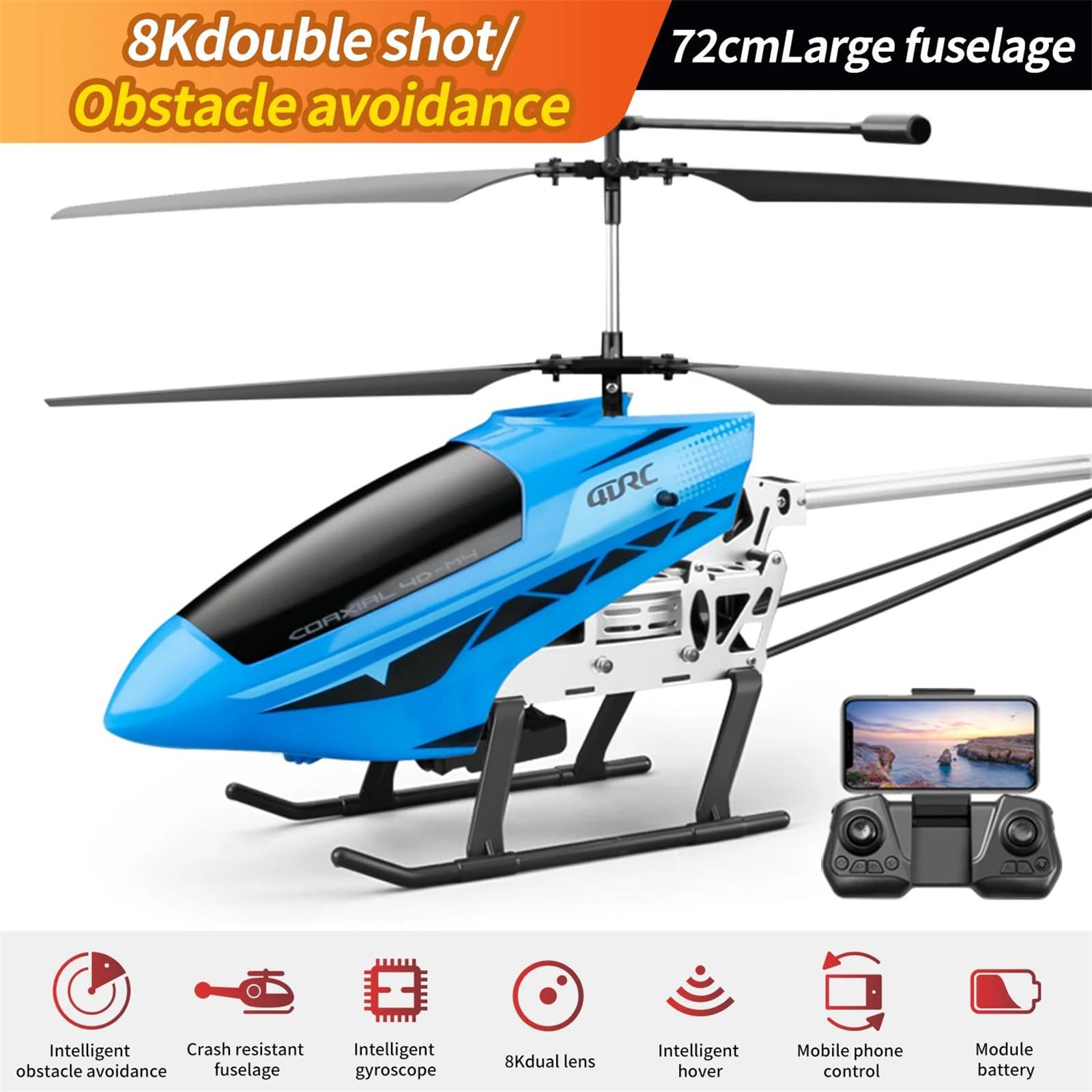 Duży, 50-centymetrowy, aluminiowy dron-helikopter zdalnie sterowany dla chłopców, 6-kanałowa kamera powietrzna, z pilotem, prezent dla dzieci w wieku 7-14 lat,A,dual battery