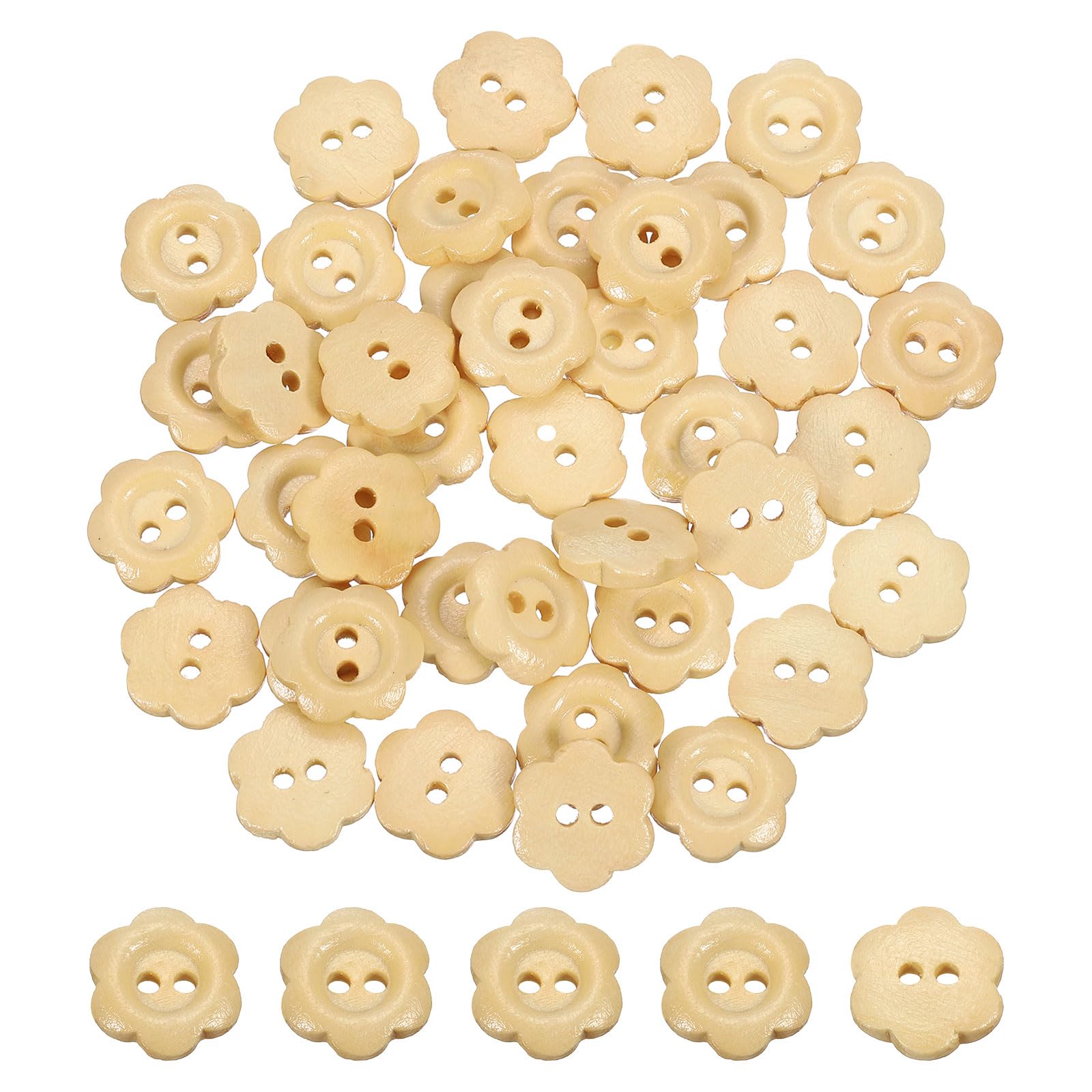 sourcing map 50Pcs Wooden Buttons, 12mm Flower Shape Wood Buttons 2 Hole Decorative Sewing Buttons for Sewing DIY Craft Clothing Handmade, Natural Wood