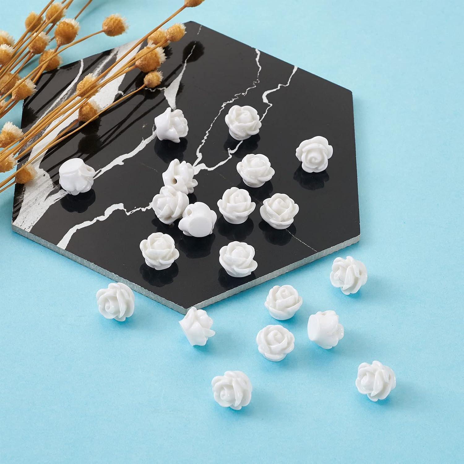 Beadthoven 20pcs Opaque Resin Rose Flower Beads White Floral Flat Base Cabochons Embellishment for DIY Scrapbooking Jewelry Making 9x7mm Hole: 1mm - Image 5