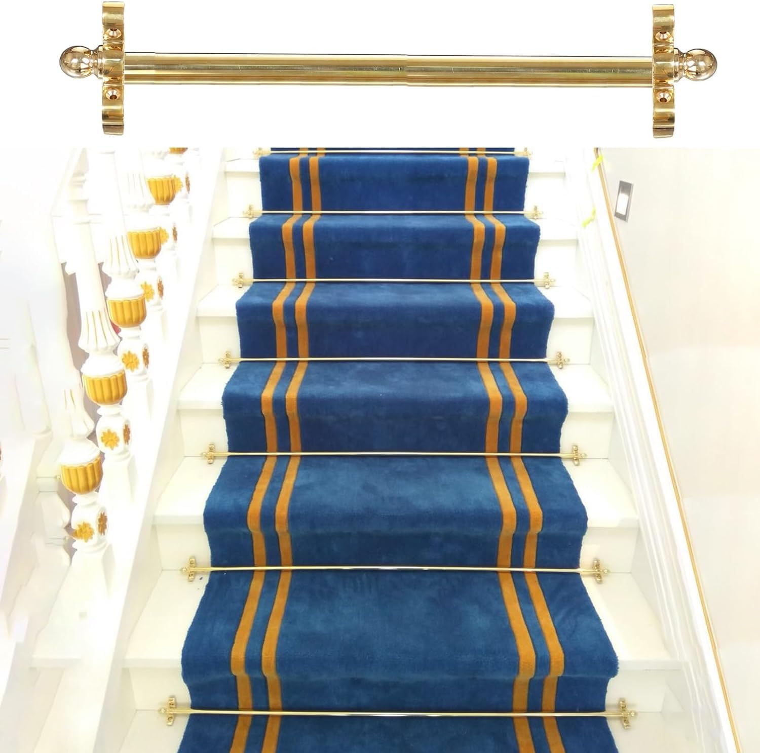 Barra de alfombra de escalera tubular de latón para asegurar el paso firme en casa