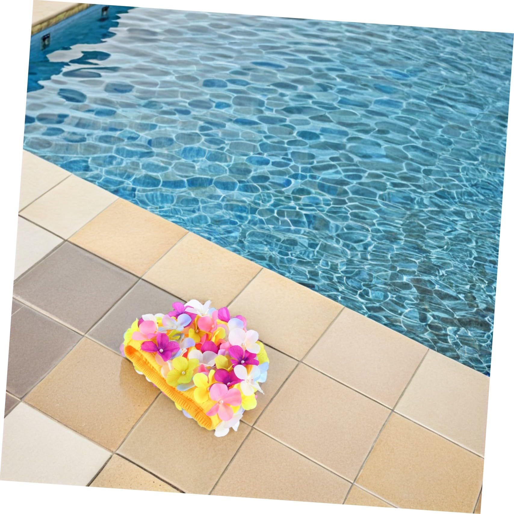 ifundom 3 Pièces Bonnet de Bain Femme Long Cheveux Chapeau de Natation Étanche Pétale Floral Rétro Protection Cheveux Coloré Élégant été Piscine