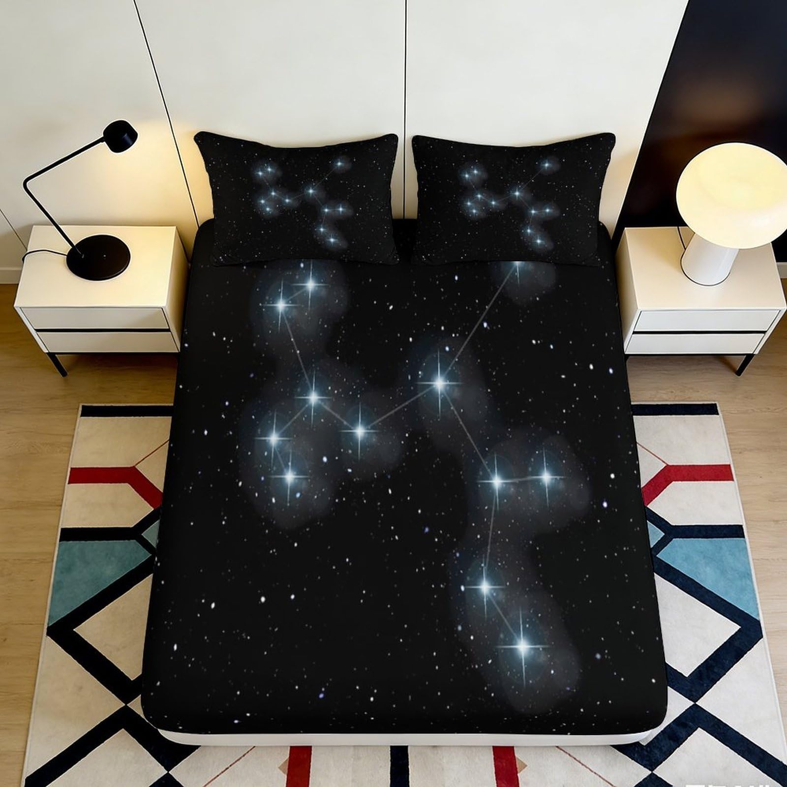 Uxinyoume Style-5 3D Printed Galaxy Starry Sky Fitted Sheet Microfiber Soft Black Cosmic Nebula Mattress Cover Bedroom Decor 90X200x25cm
