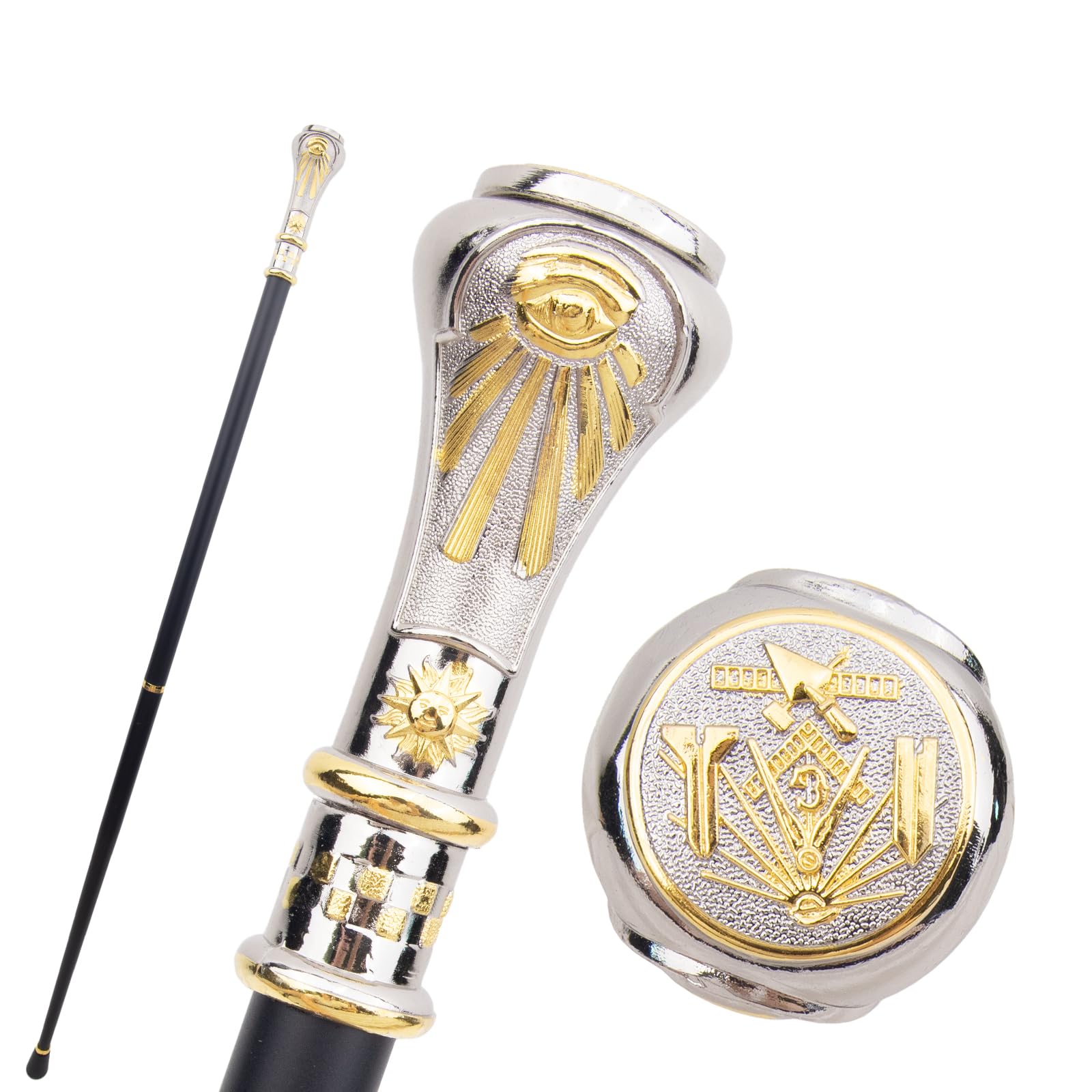 Golden White Freemasonry Freemasons Flower VG Totem Walking Cane Fashion Walking Stick Gentleman Crosier Knob Walking Stick 93cm