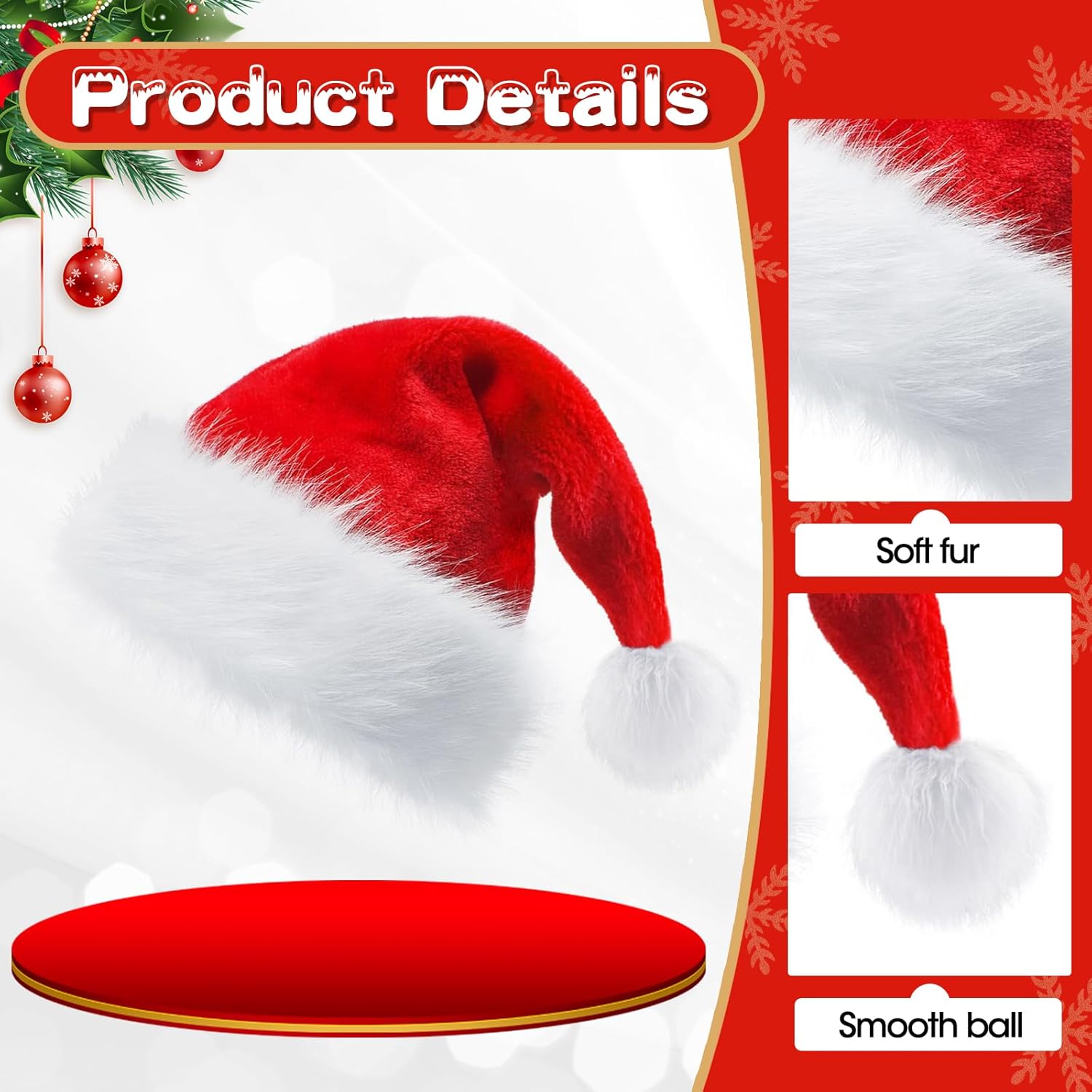 2 PCS Red Christmas Hat for Kids Boy Girls,Santa Hat,Unisex Velvet Classic Xmas Holiday Hat for Christmas - Image 3