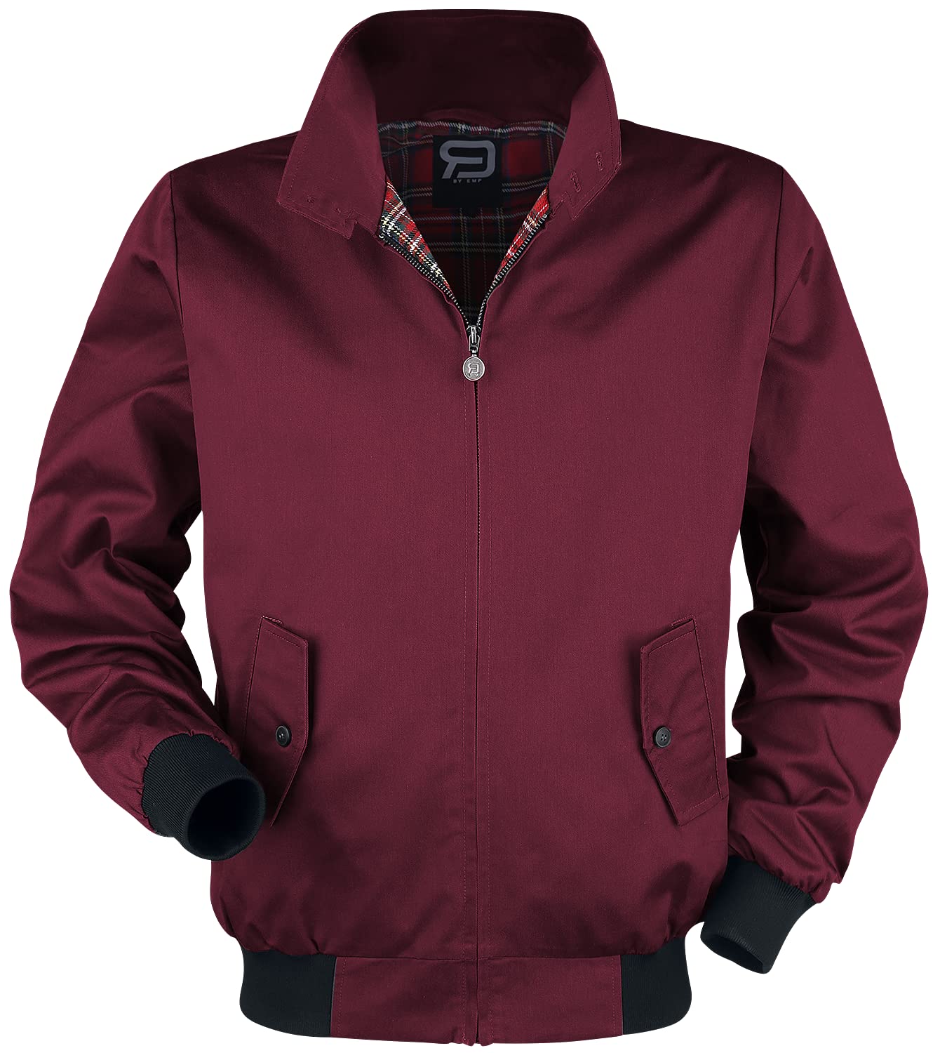 RED by EMP Uomo Giacca bomber rossa Bordeaux con colletto alto e fodera a quadretti