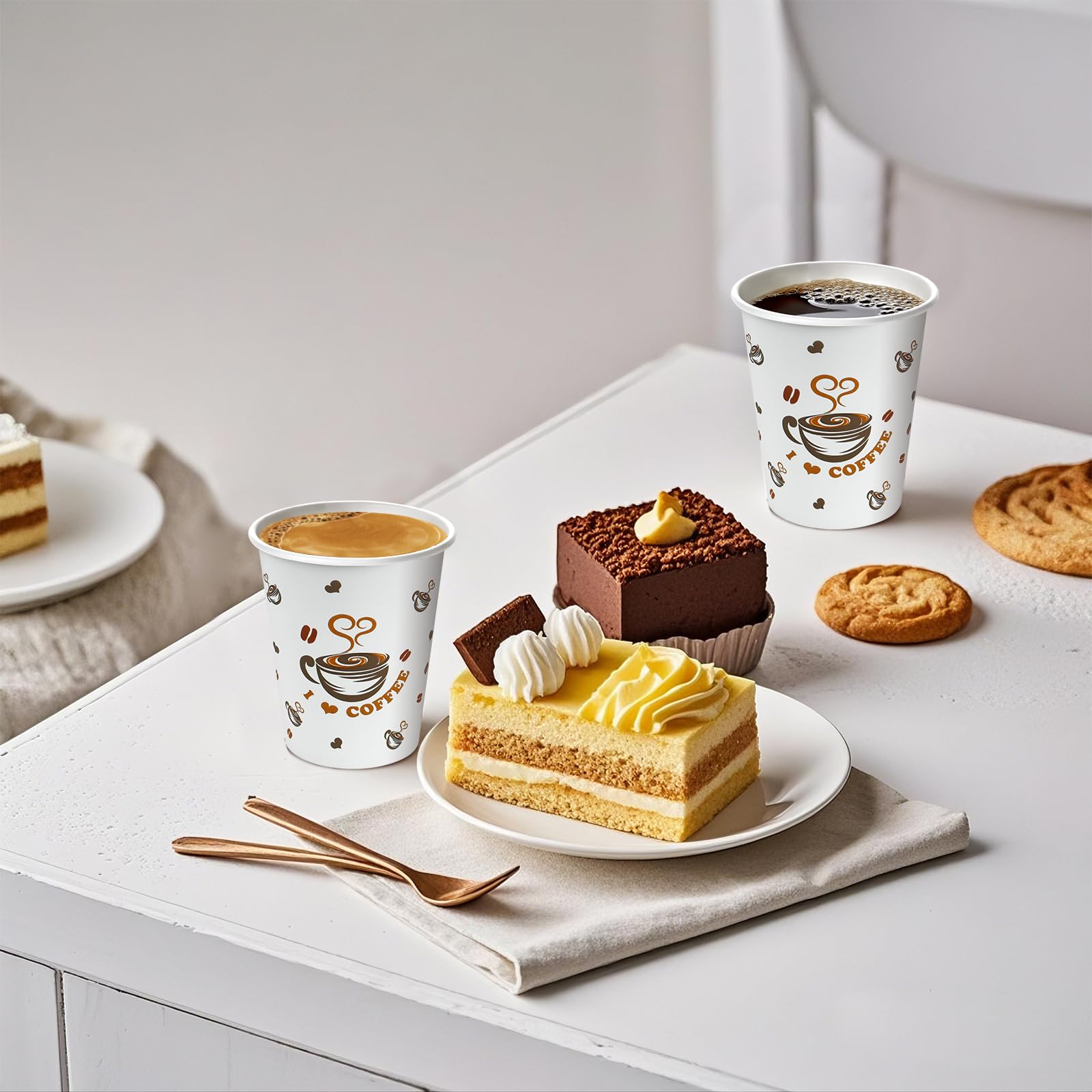 Ginkgo Lot de 200 tasses à café jetables de 236,8 g | Tasses à expresso en papier épais anti-fuite | Parfaites pour les fêtes, la maison, le bureau, le cacao chaud et le chocolat