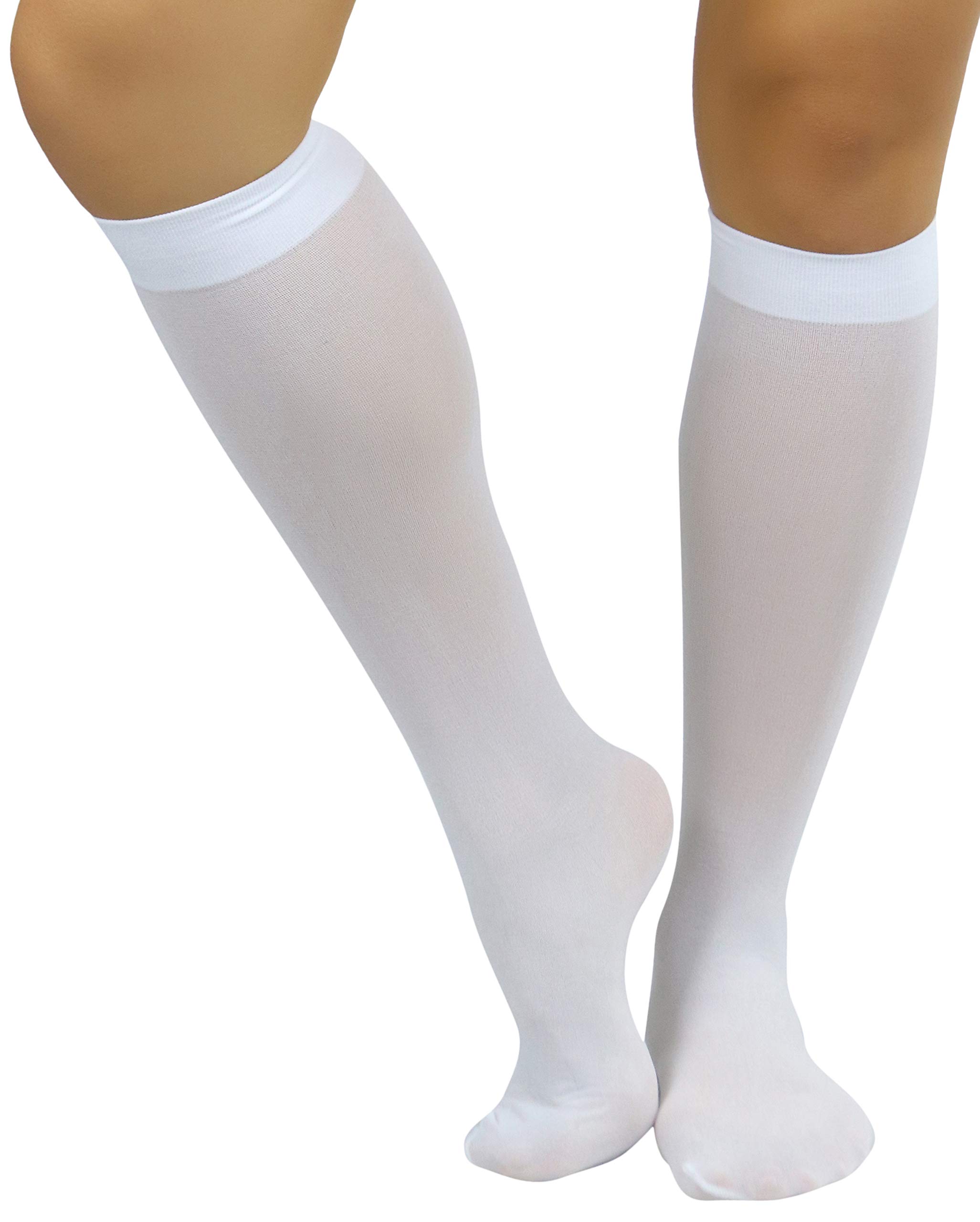 ToBeInStyle Women’s Opaque Knee High Nylon Fashion Socks Solid &amp; w/Front Satin Bow