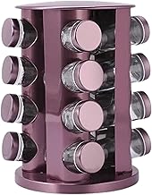 Porta Tempero Porta Condimentos Inox 16 Potes De Vidro Giratório Guarda Temperos Rosa Lilás Potes de Vidro Base Redonda