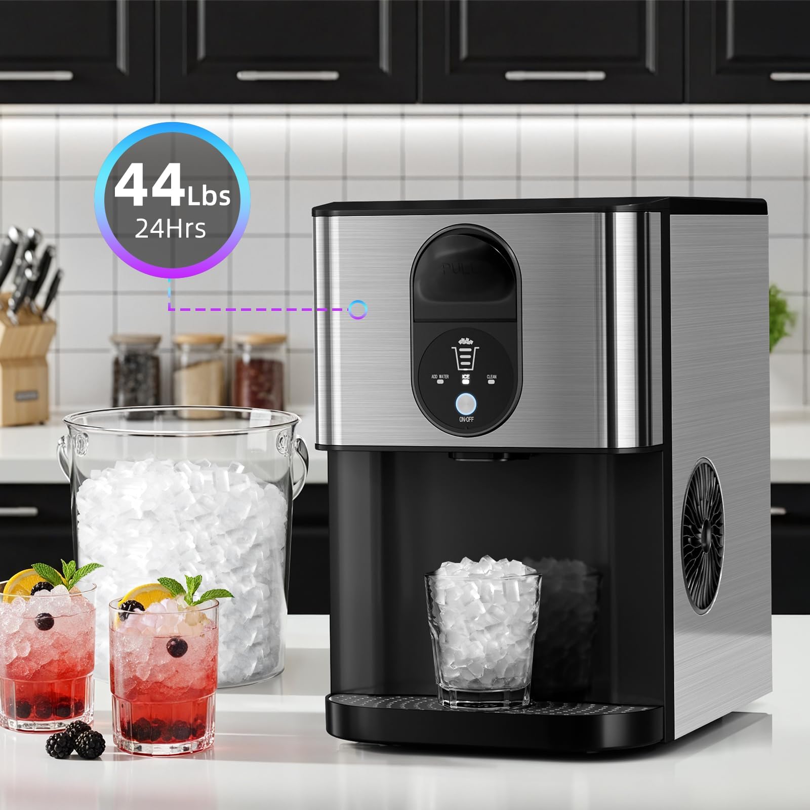 Nugget Ice Makers Countertop, 44lbs/24h Pellet Ice Maker With Ice Dispenser, Self-Cleaning, Water Reservoir, Soft Chewable Ice Maker Machine For Home/Kitchen/Office, Silver Stainless on Fridge.com - View 2