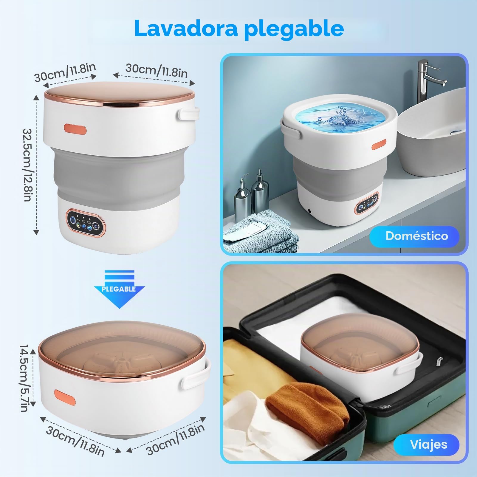 Mini Lavadora 13L, Lavadora Portátil Con Centrifugado, Lavadora Pequeña Con 3 Modos, Lavadora Móvil, Lavadora De Camping Para Ropa Interior Y Ropa De Bebé