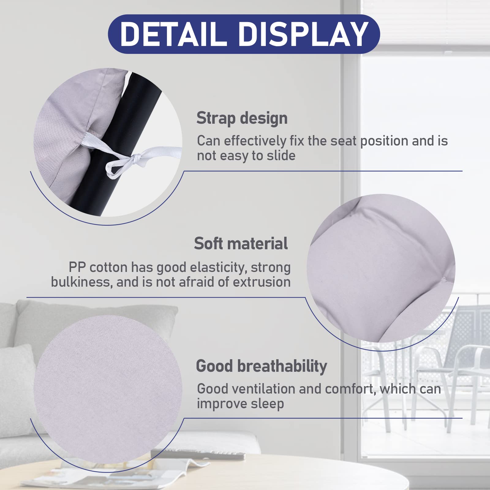 Lot de 2 coussins pour chaise longue - 170 x 53 x 8 cm - Épaisseur : 170 x 53 x 8 cm - Pour chaise longue - Avec cravate - Pour vacances, extérieur, chaise longue - Gris