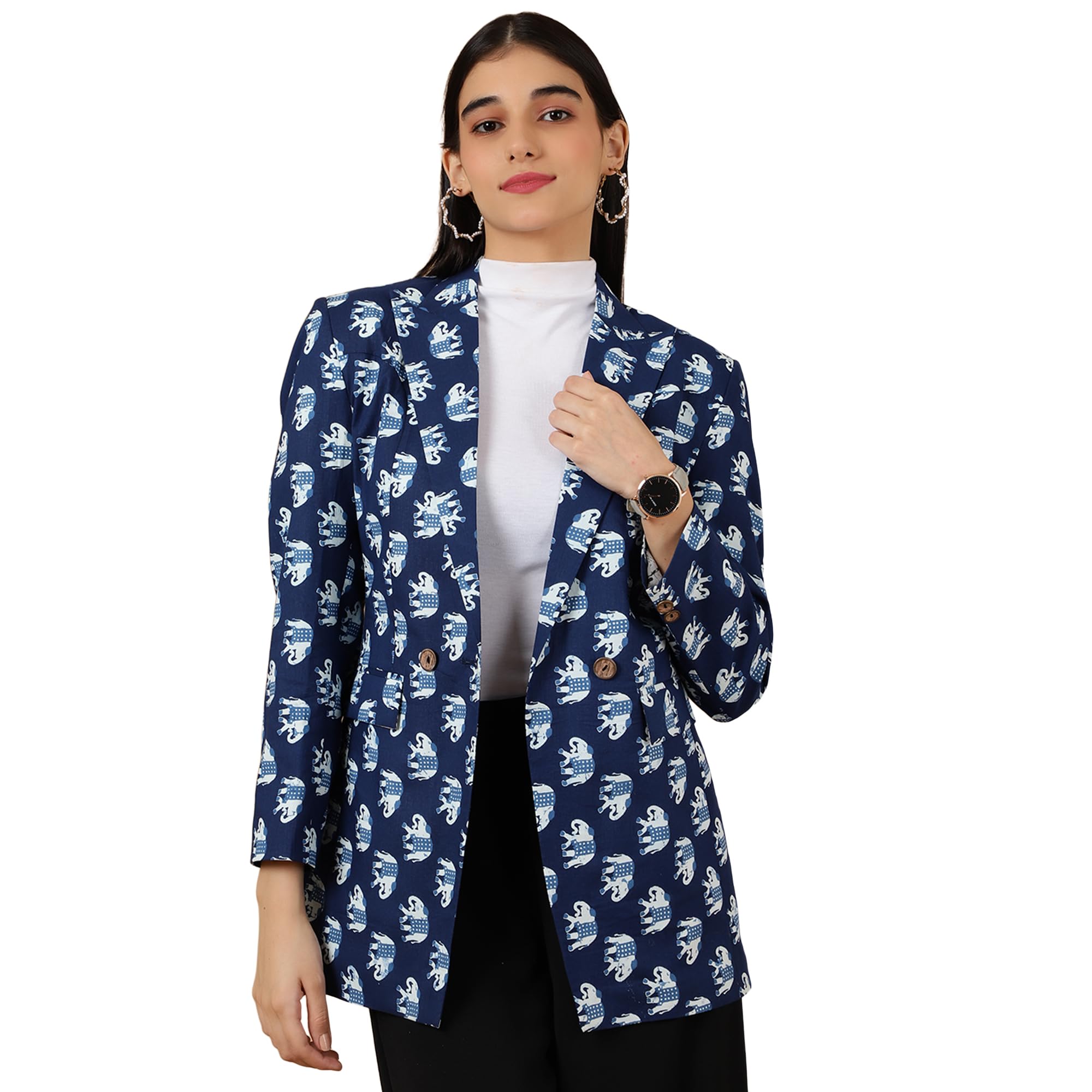 indophilia Women's Indigo Blue Cotton Blazer-picture-11