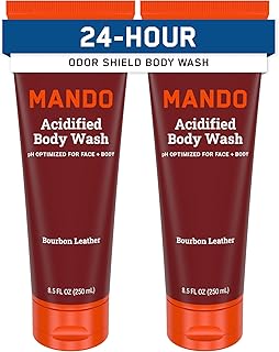 Mando Odor Shield Body Wash - 24 Hour Control - Removes Odor Better than Soap - SLS Free, Paraben Free, Skin Safe - 8.5 Ounce (Pack of 2) (Bourbon Leather)