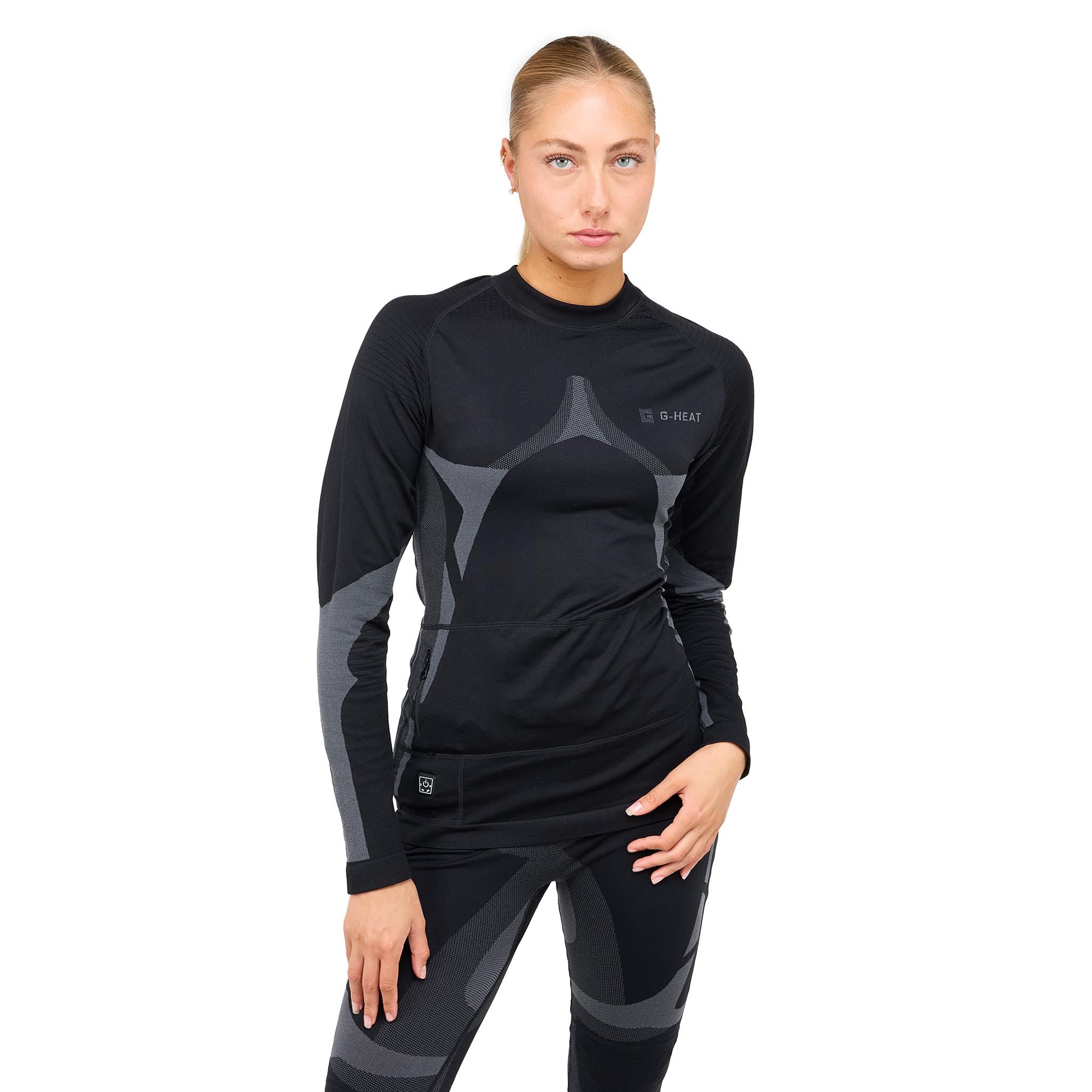 G-HEAT - Maglietta a maniche lunghe riscaldata, unisex, traspirante, elasticizzata. Usi: sport, tempo libero e lavoro all'aperto. Fornito con batteria e cavo di ricarica