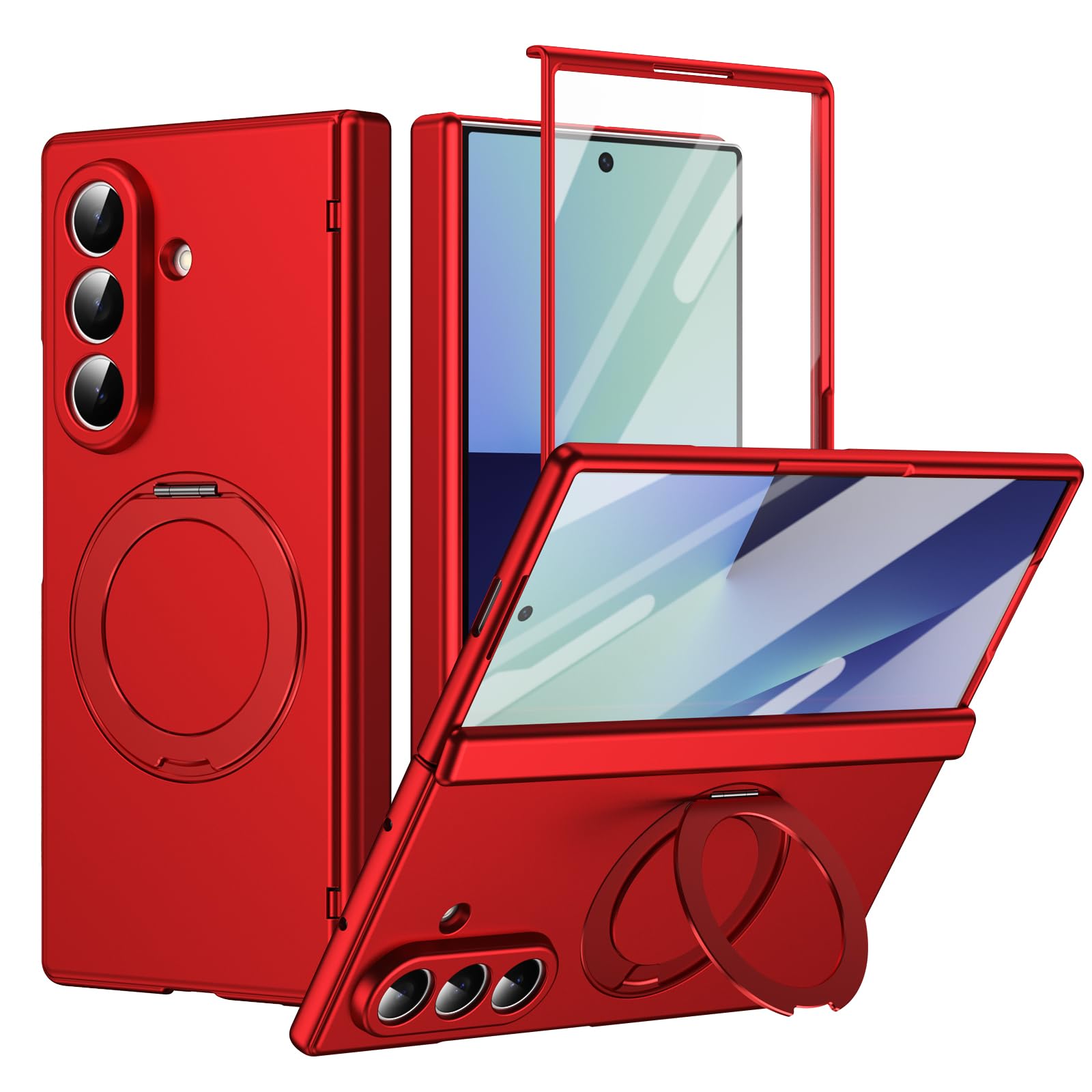 Magnetisch Ständer Hülle Kompatibel mit Samsung Galaxy Z Fold 8 Ultra, Rot