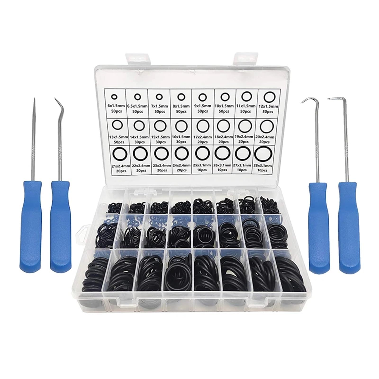Juego de anillos de sellado de juntas tóricas de goma de 1200/740 Uds., juntas tóricas de caucho de nitrilo de alta presión, banda elástica de sellado NBR, juego de anillos O(740pcs with Tools)