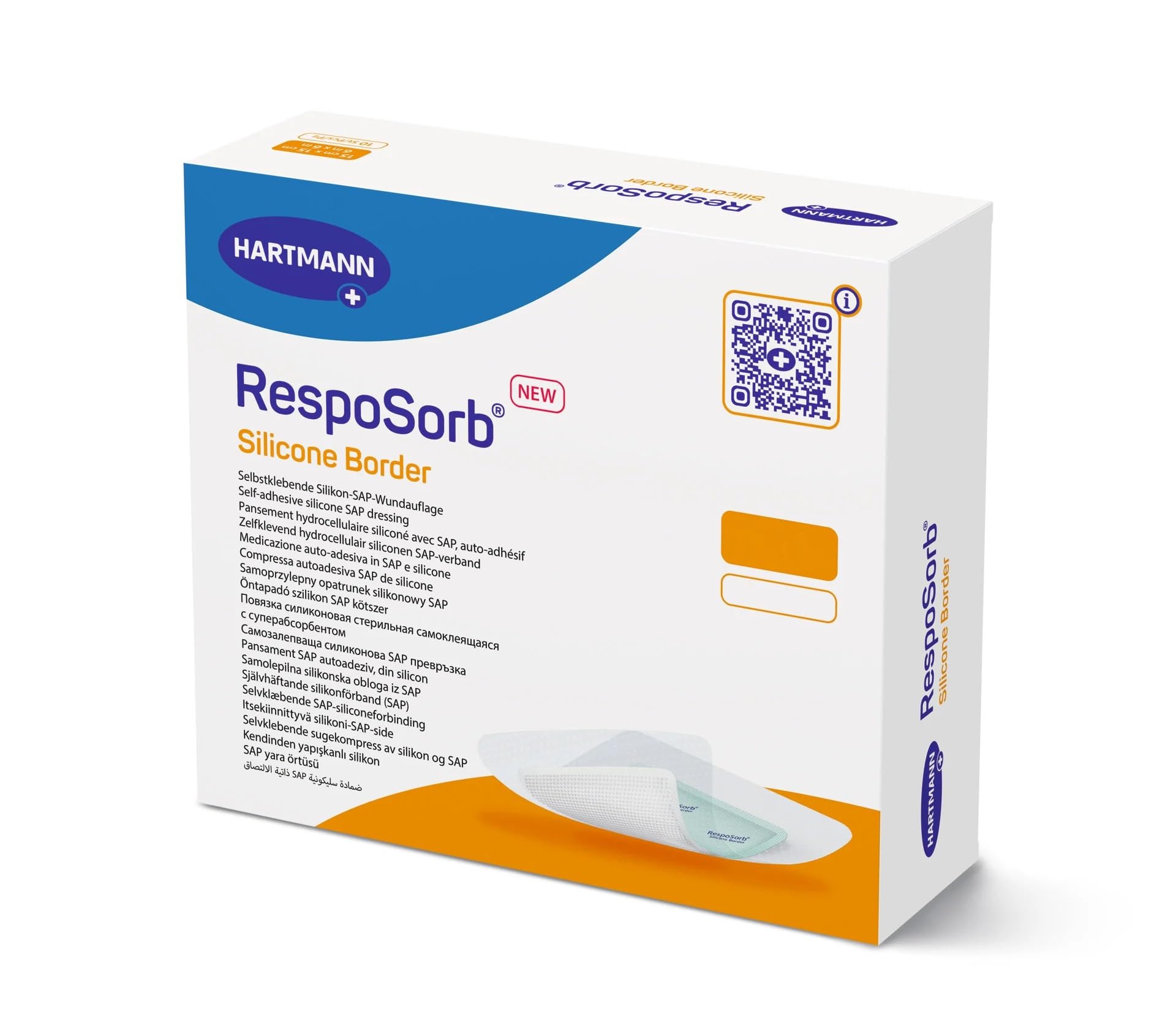 Resposorb Silicone Border Sterile Wound Dressings 15 cm x 15 cm, Pack of 10