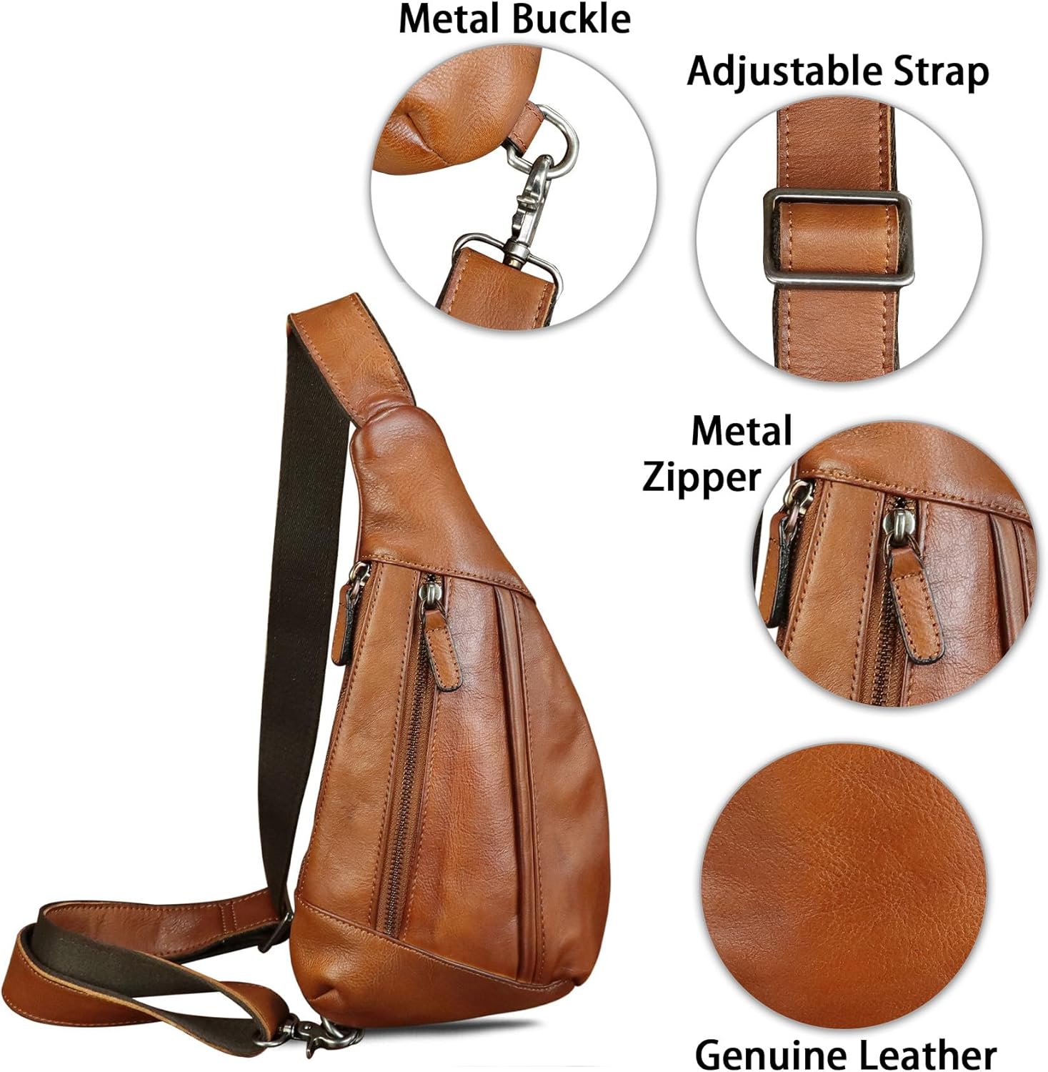 LRTO Genuine Leather Sling Bag for Men and Women Vintage Real Leather Crossbody Chest Bags Backpack Purse for Travel Hiking - Image 6