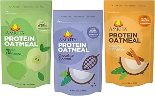 Amrita Apple Cinnamon (14oz) + Coconut Cinnamon (14oz) + Chocolate Coconut (14oz) Overnight Protein Oats Bundle | High Fib...