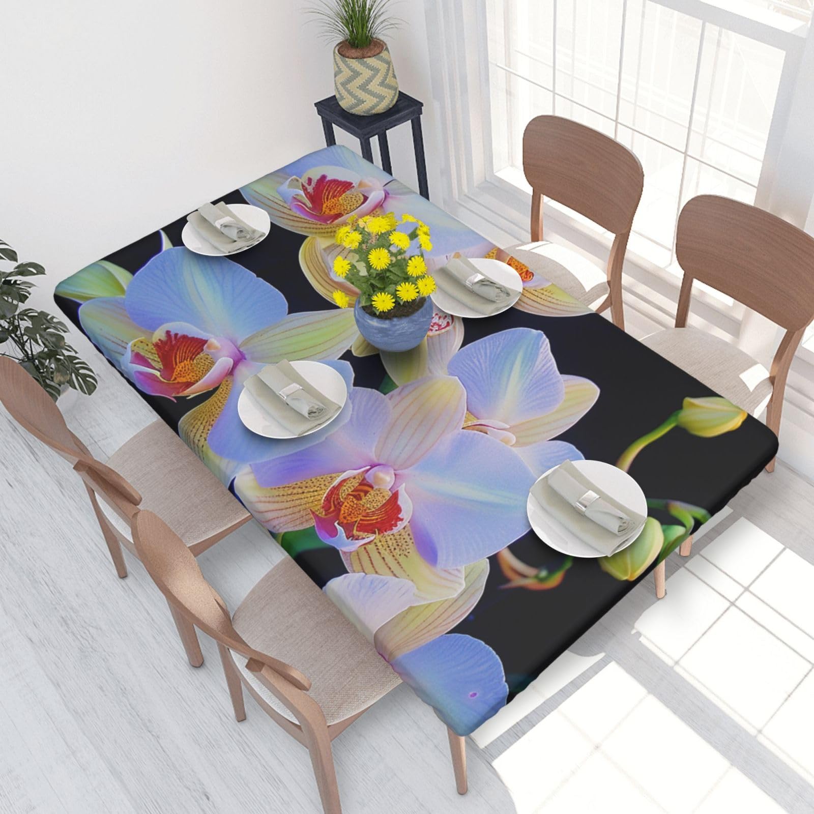WPKJU Orchids Print Printed Tablecloths 4ft Rectangular Table Covers Washable Polyester Decorative Table Cloth for Dining Table Picnic Wedding