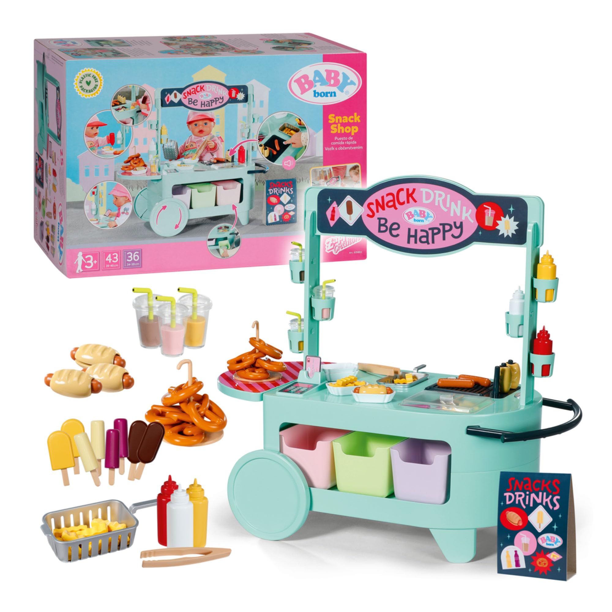 BABY born Snack Shop avec Effets sonores pour poupons 43 cm | Effets sonores, 25 snacks de fast-food, adaptés aux poupons de 43 cm