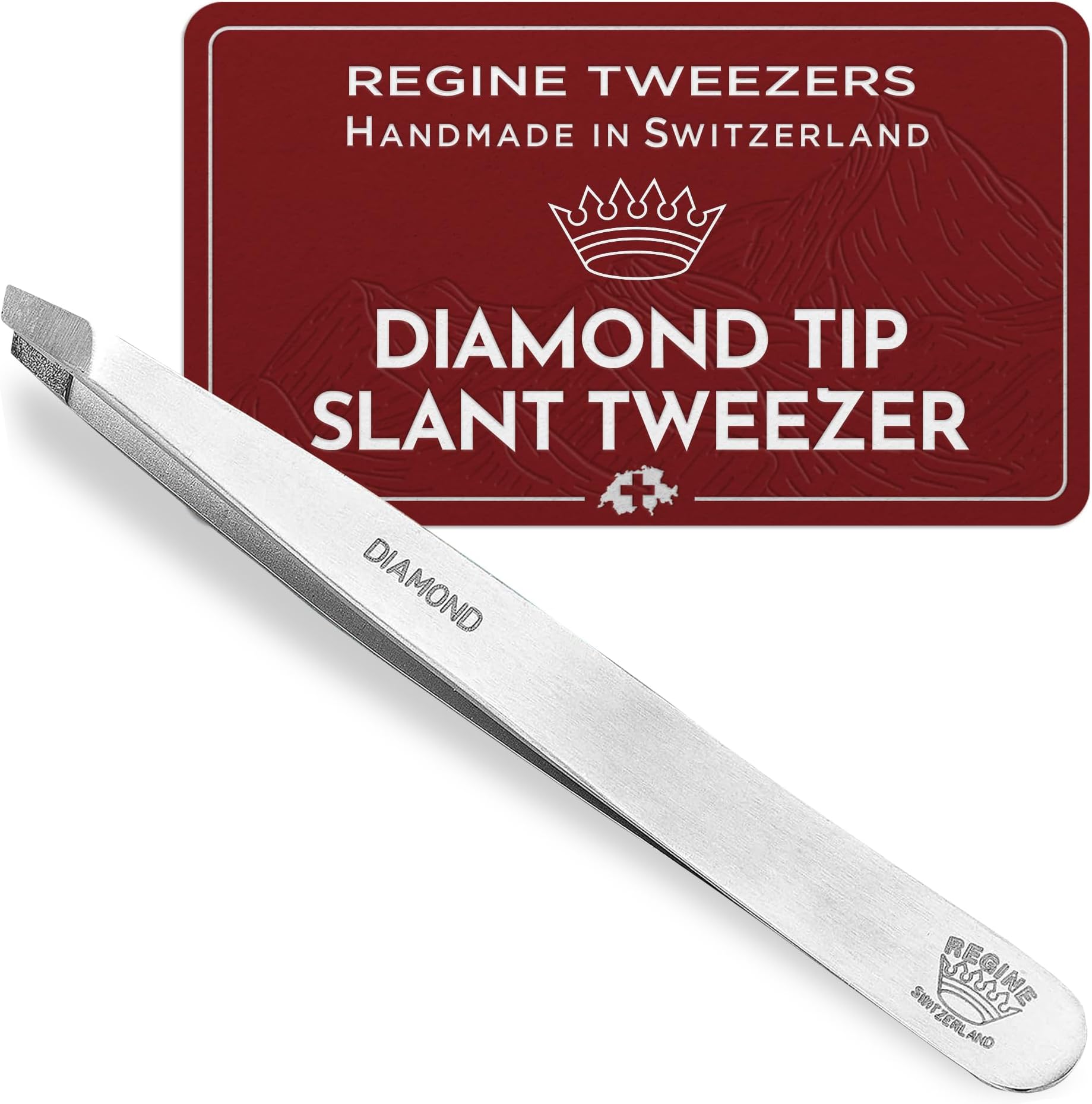 - Professional Tweezers Diamond Slant Tip - Diamond Tip Tweezers for Men & Women - High Precision Design for Face, Eyebrow, Hair & Grooming - Stainless Steel Handmade Beauty Tool