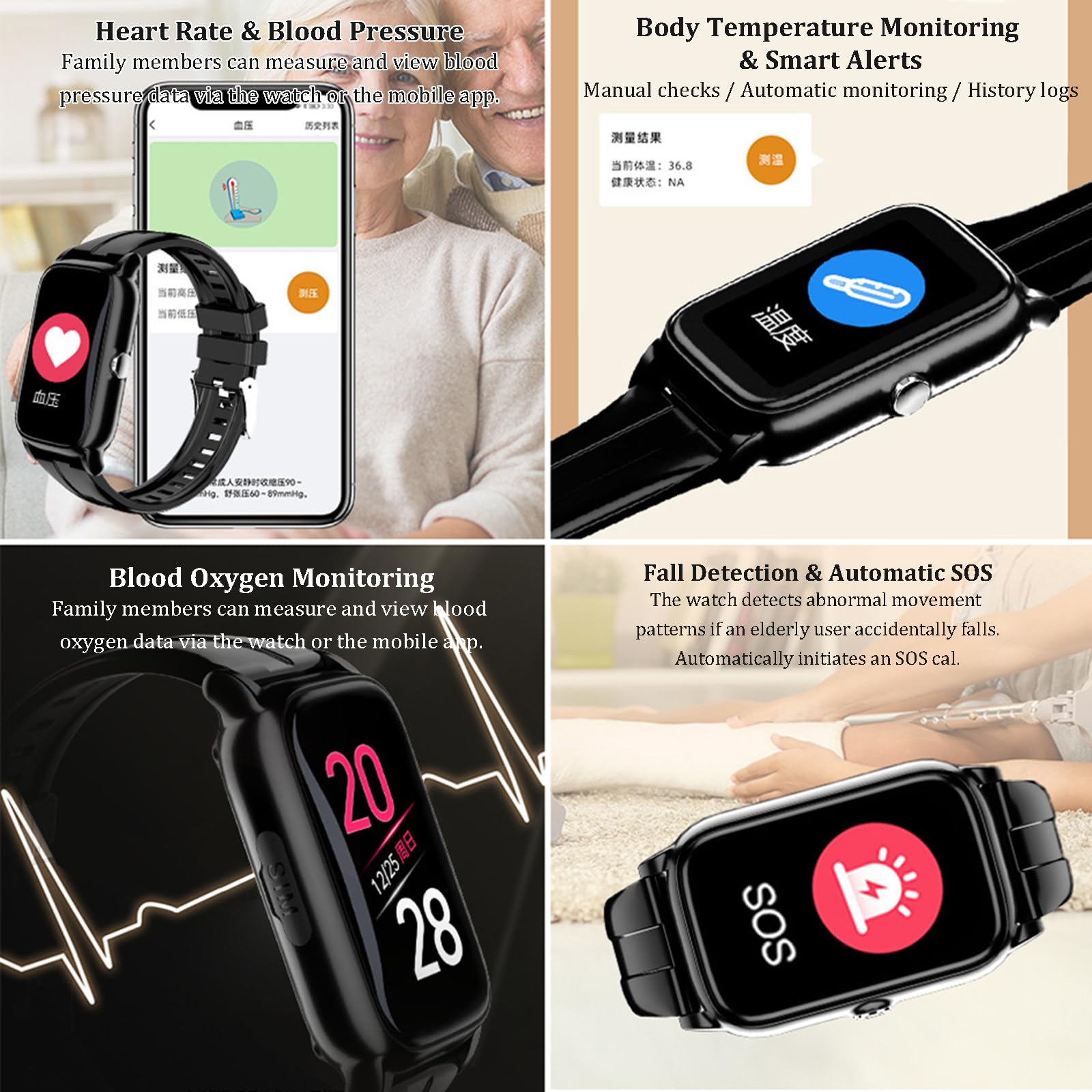 Smartwatch per Anziani con Rilevamento Cadute A | Localizzatore Gps E Chiamata Di Emergenza Sos,Monitoraggio Della Salute, Videochiamata HD, Sistema Di Sicurezza per Alzheimer