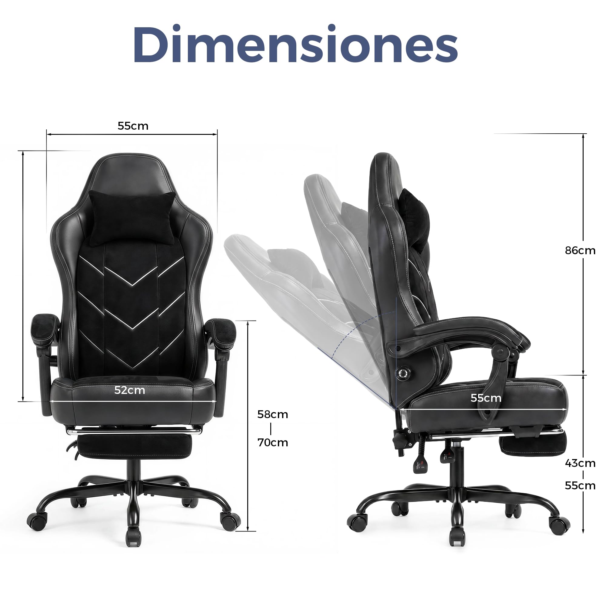 TRIUMPHKEY Silla Gamer Ergonómica, Silla de Oficina con Reposapiés, Inclinable, Soporte Lumbar, Cojín de Muelles, Reposabrazos Sincronizados, Capacidad de Carga 200kg, Negro Obsidiana
