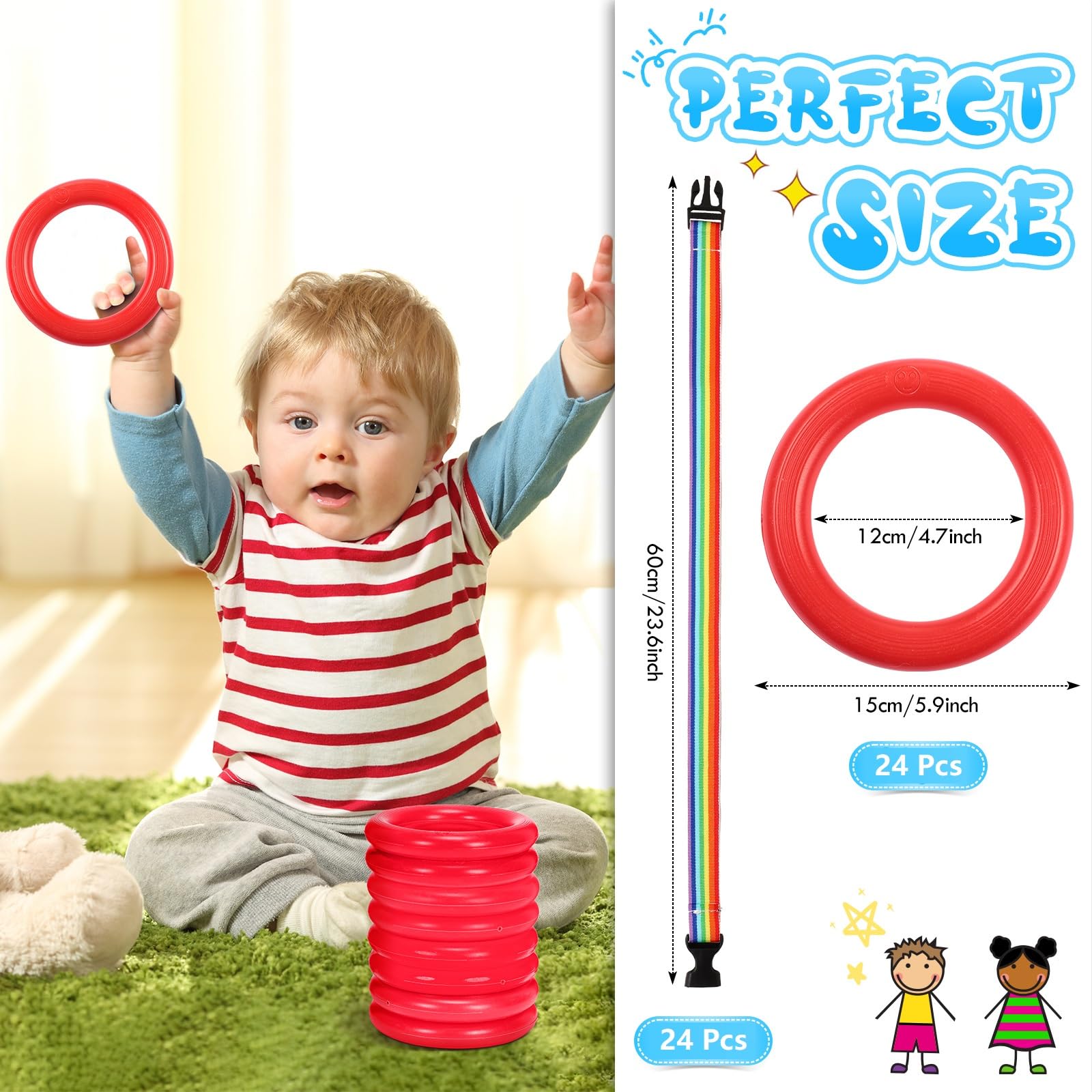 Motionchic 24 Sets Walking Rope for Preschool Toddlers Walking Rope Kids Handles Safety Line Detachable Transition Rope for Children's School Kindergarten Outdoor Supplies(Red)