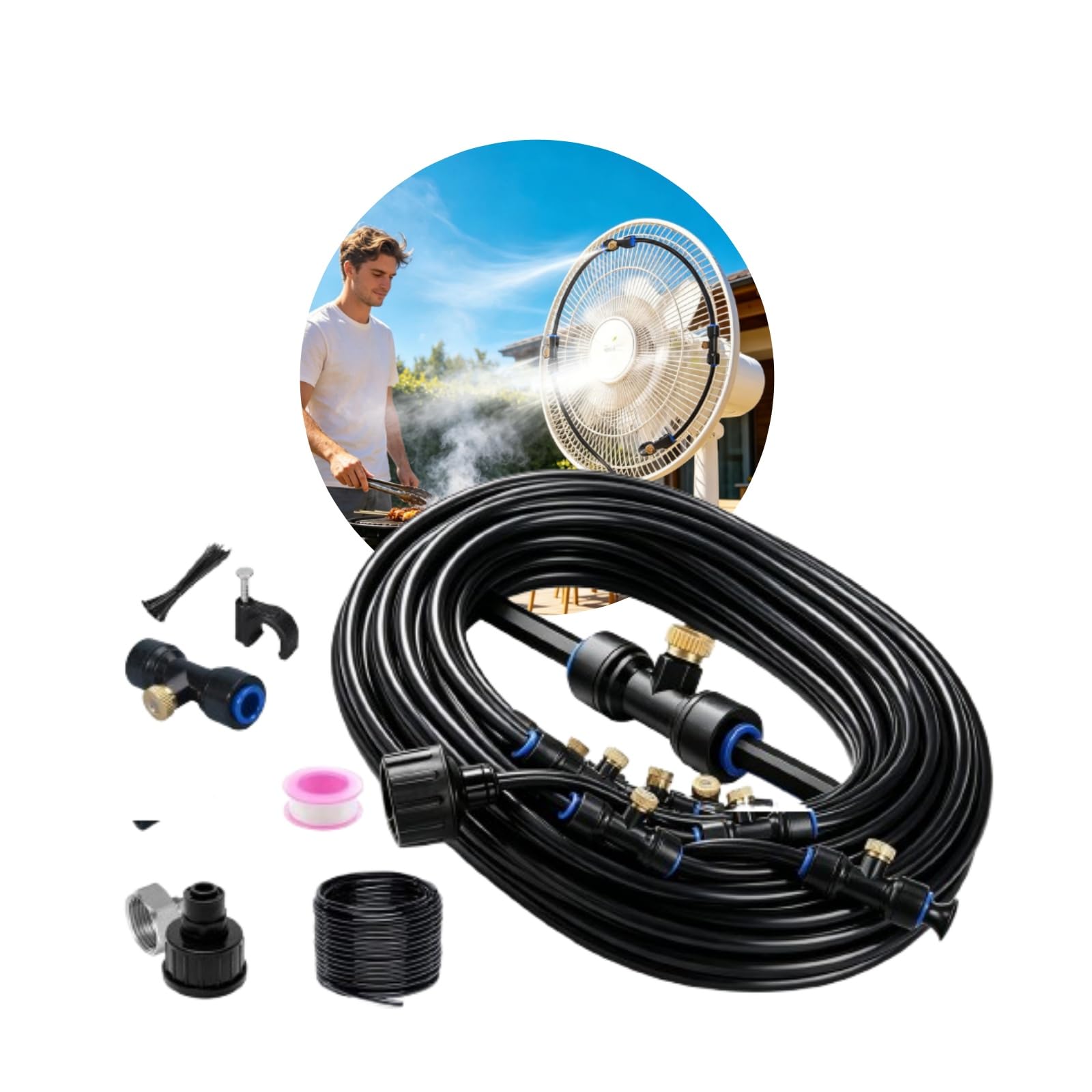Générique Brumisateur Terrasse Exterieur Kit D’Irrigation Système De Brumisateur Extérieur Système De Refroidissement Extérieur Parbrumisateur pour Terrasse Brume Jardin Serre Piscine Parasols,12M