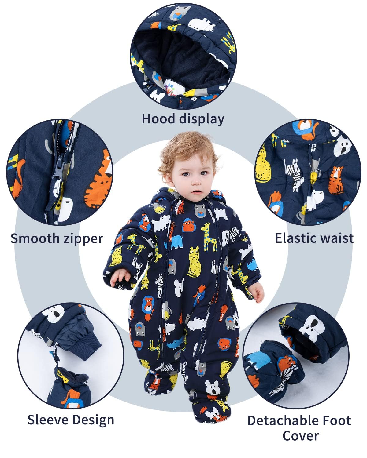 Bambino Tute da Neve Inverno Pagliaccetto Body con Cappuccio Infantile Jumpsuit Ragazza Ragazzi Tuta Footies con Guanti Spesso Tutine Neonato Maniche Lunghe per 3-24 Mesi