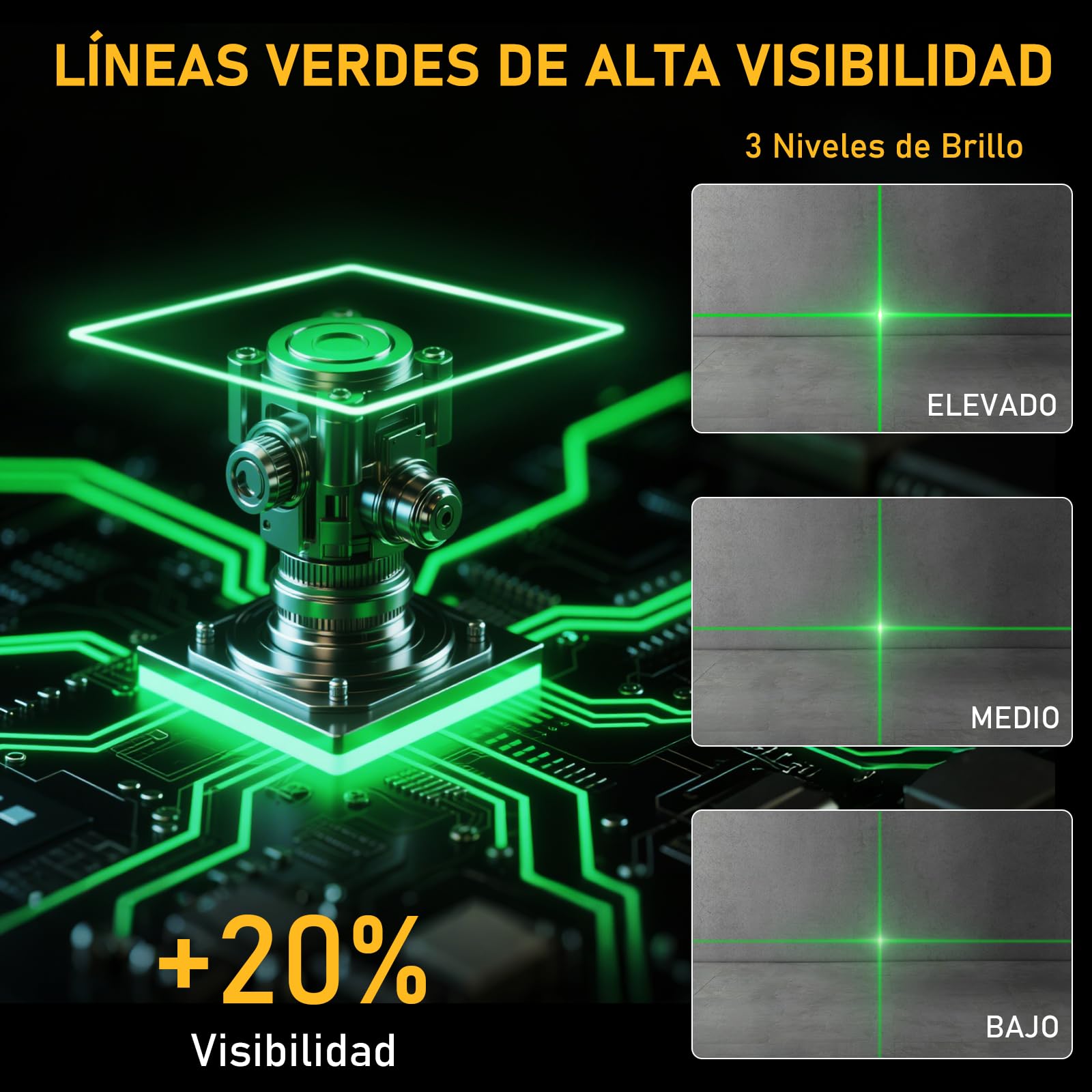 Nivel Laser Autonivelante 360 Grados Con Tripode,ASOBRIS Nivel Láser 4D Verde 16 Líneas,2 x 360 Horizontal y 2 x 360 Verticales,2 Batería Laser Level Para Construcción Exterior Función de Pulso (1)