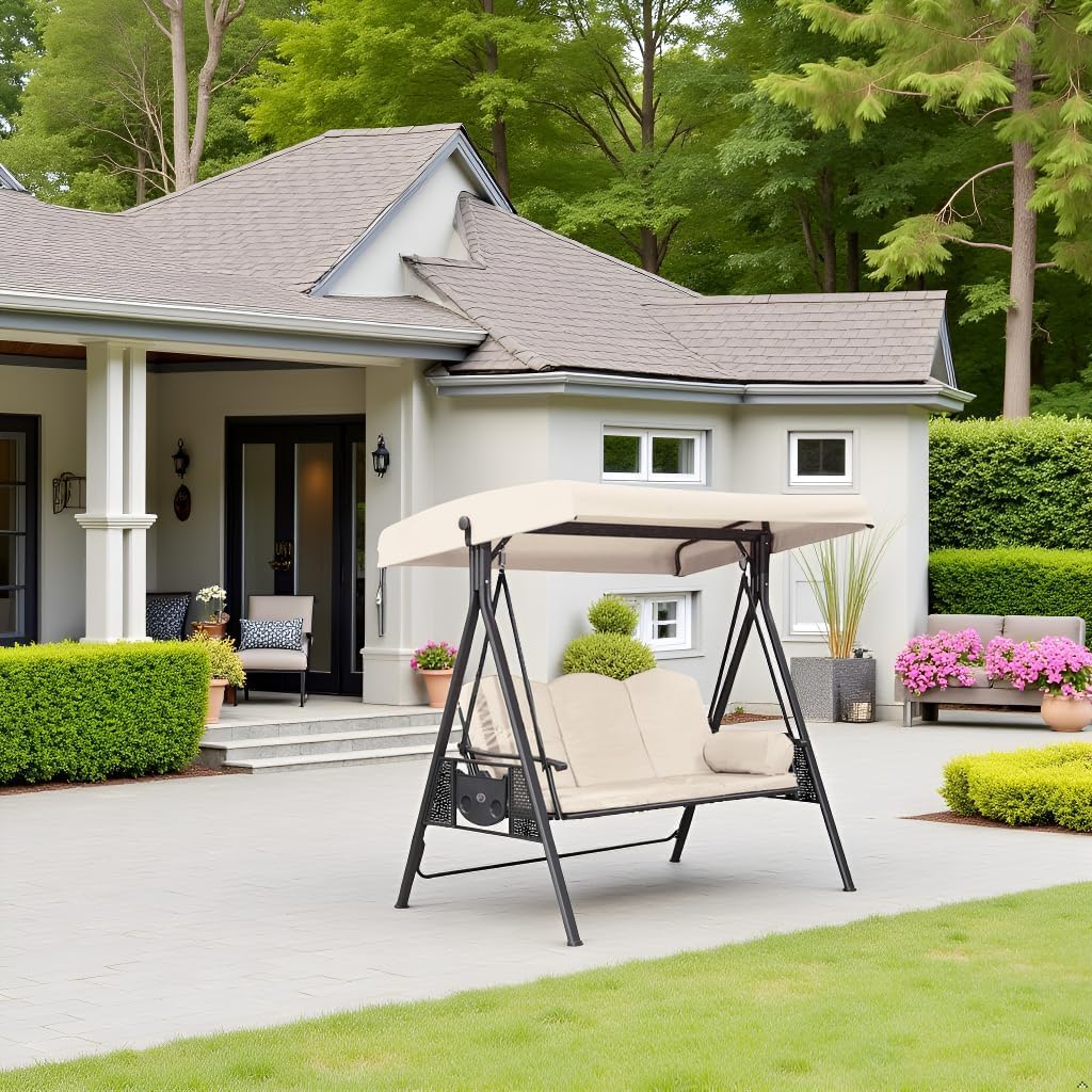 Baldacchino di ricambio per dondolo da giardino a 3 posti, impermeabile, anti-UV, per portico e relax estivo (colore caffè)