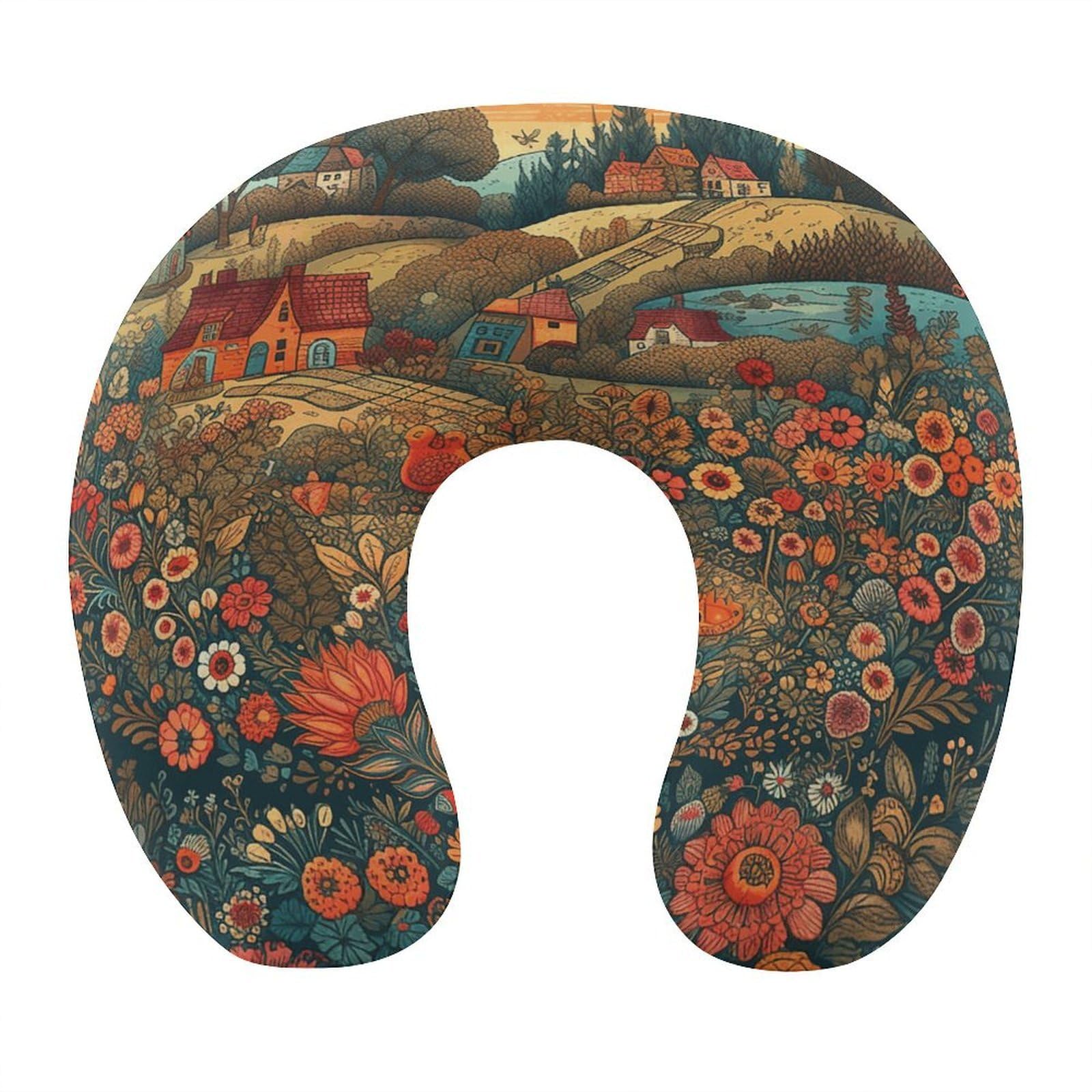Btcowzrv Style Heart Made Of Flowers U Shaped Neck Pillow Travel Pillows