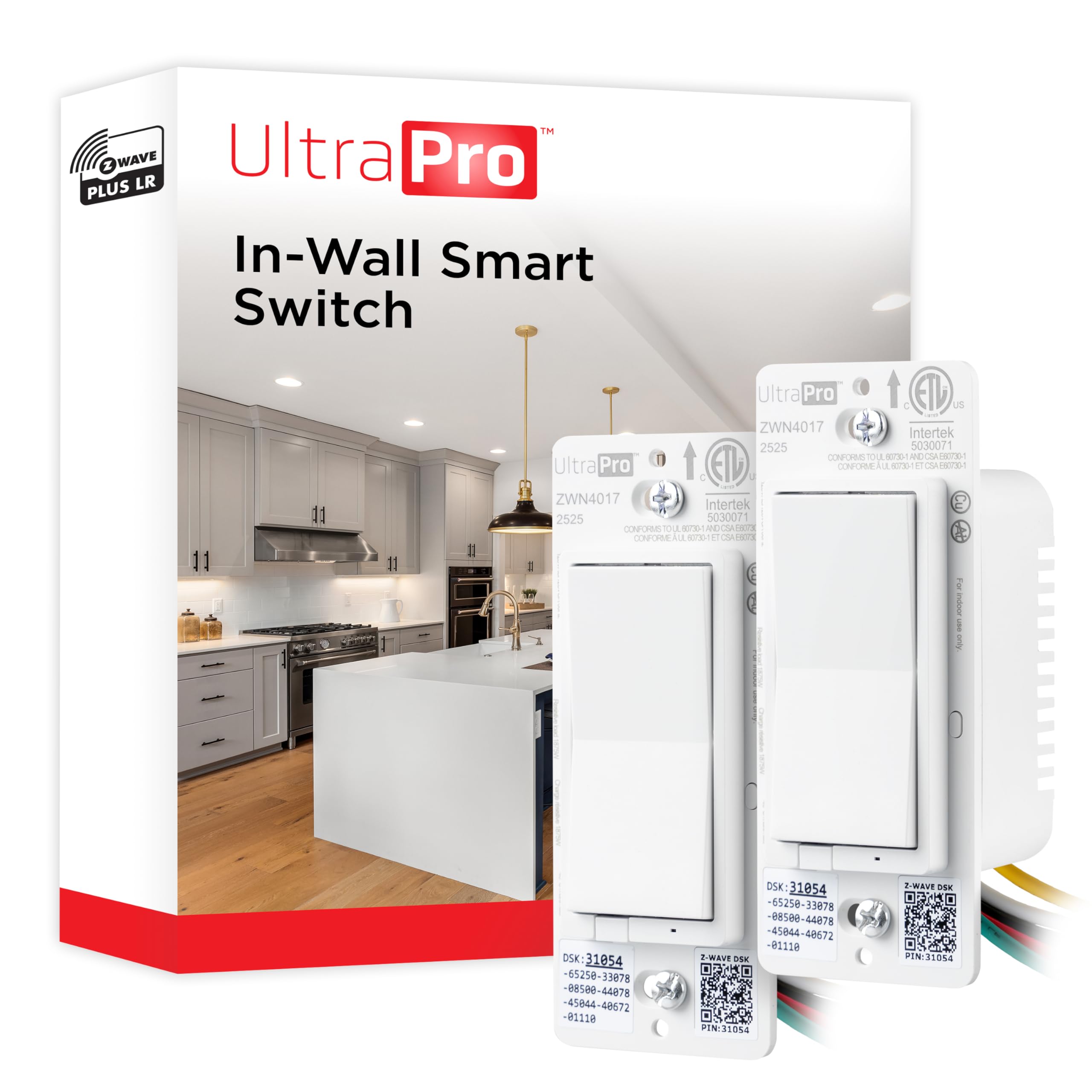 UltraPro Z-Wave Long Range On/Off Switch, 800 Series, Paddle, 2 Pack