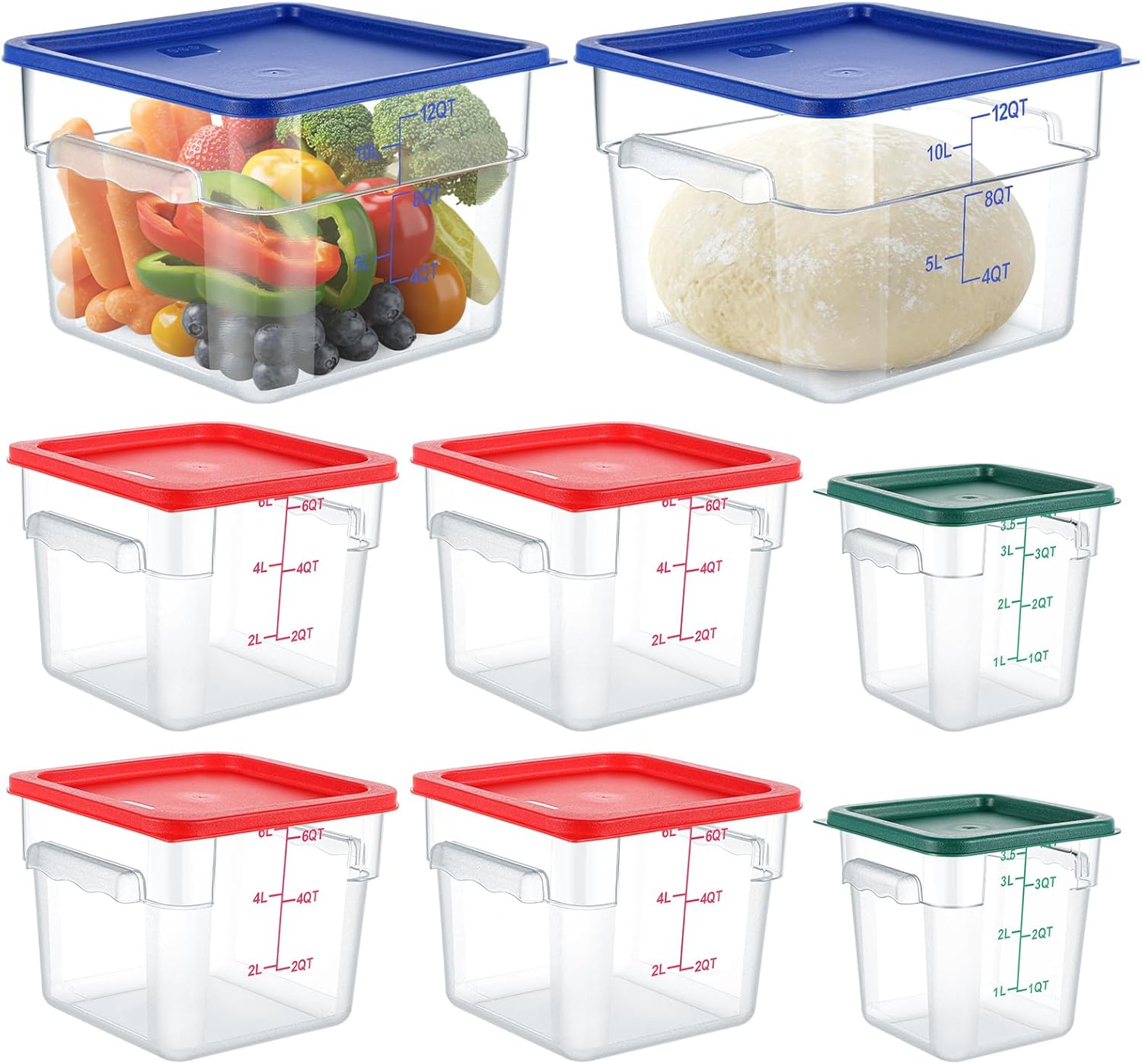3 Sets 6 Qt Square Food Storage Containers with Lids Dough Proofing Bucket Commercial Polycarbonate Containers with Scale Clear Airtight Cereal for Pantry Home Restaurant (Red)