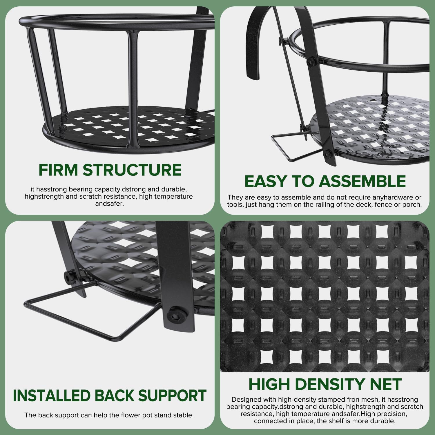 3 PCS Railing Hanging Planter Holders, Suitable for Railings from 1" to 2.08". Round Balcony Metal Flower Pot Stand with Base, Easy for Hanging and Moving.