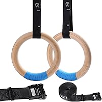 YOELVN Wooden Gymnastic Rings with 15ft Adjustable Straps - 32/28mm Olympic Rings, 1543/992lbs Capacity for Home Gym Pull-Ups & Calisthenics