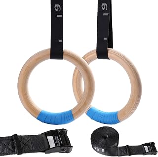 YOELVN Wooden Gymnastic Rings with 15ft Adjustable Straps - 32/28mm Olympic Rings, 1543/992lbs Capacity for Home Gym Pull-Ups & Calisthenics