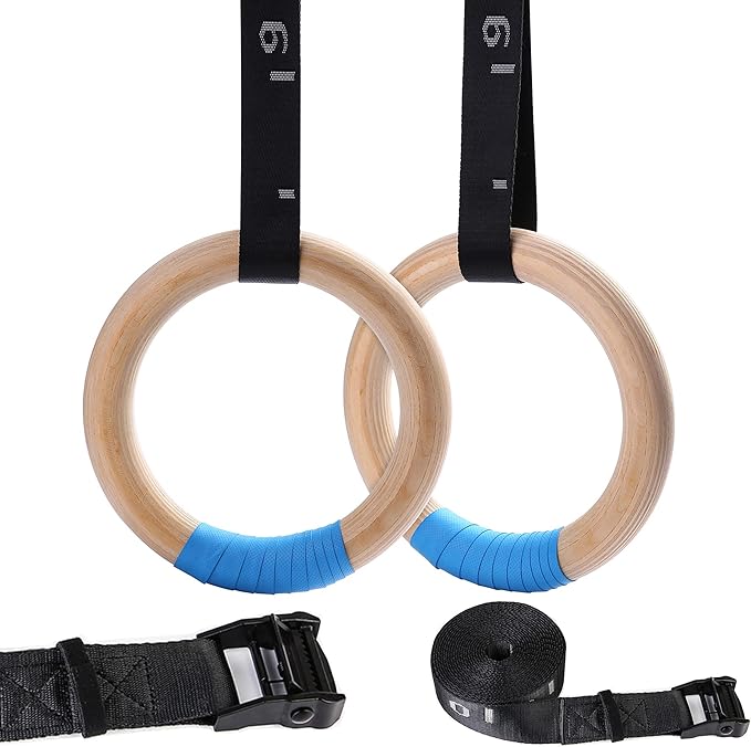 Anillas de gimnasia de madera con correas ajustables 15ft miniatura 2