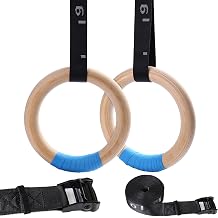YOELVN Wood Gymnastic Rings with Adjustable Number Suspension Trainer Straps with Cam Buckle 15ft Olympic Rings 32/28mm Heavy Duty 1543/992lbs for Pull Up Bar Workout Exercise Gym Hanging Rings Indoor