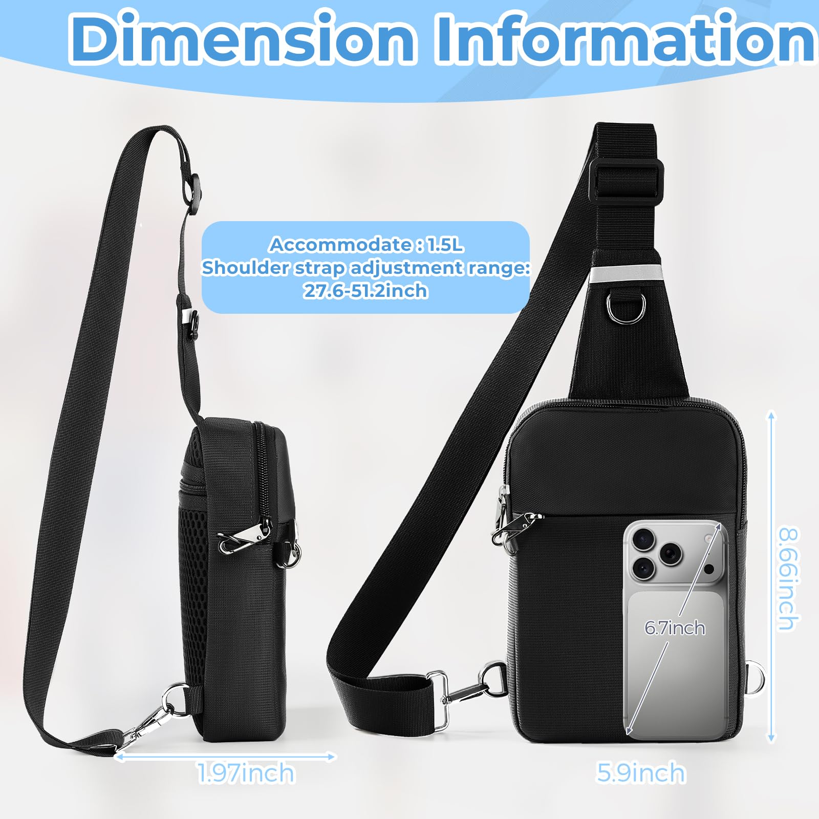 BROADREAM Anti Diebstahl Sling Bag Herren, Wasserdichte RFID Umhängetasche mit Sicherheitsreißverschluss, Kleine Crossbody Brusttasche für Männer & Damen, Handytasche für Reise Outdoor Arbeit