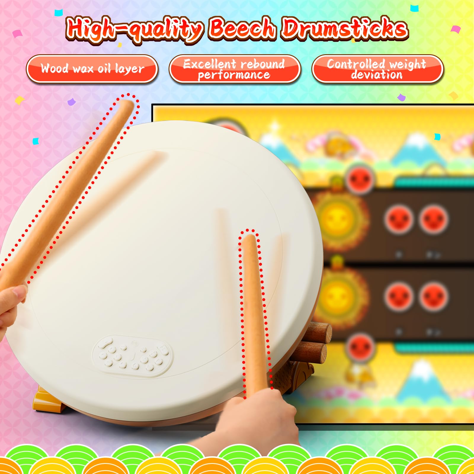 IINE Professional Taiko Drum Controller Pro Max, Taiko-Spielcontroller mit 2 Trommelstöcken, Trommelcontroller kompatibel mit Nintendo Switch/PS4/PS5/PC