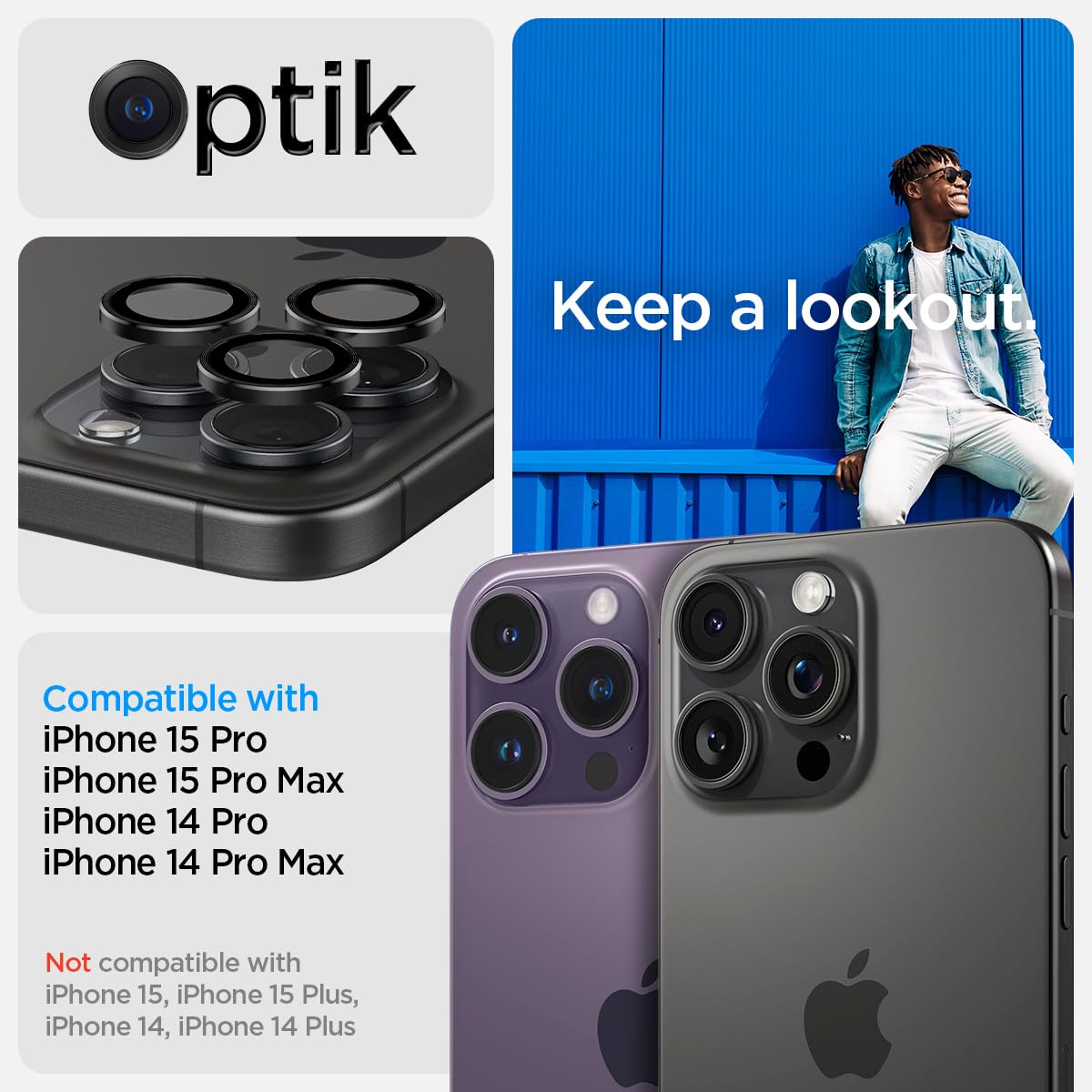 Spigen Glas.tR EZ Fit Optik Pro Tempered Glass Camera Lens Protector for iPhone 14 Pro, iPhone 14 Pro Max - Black (2 Pack) - Image 2
