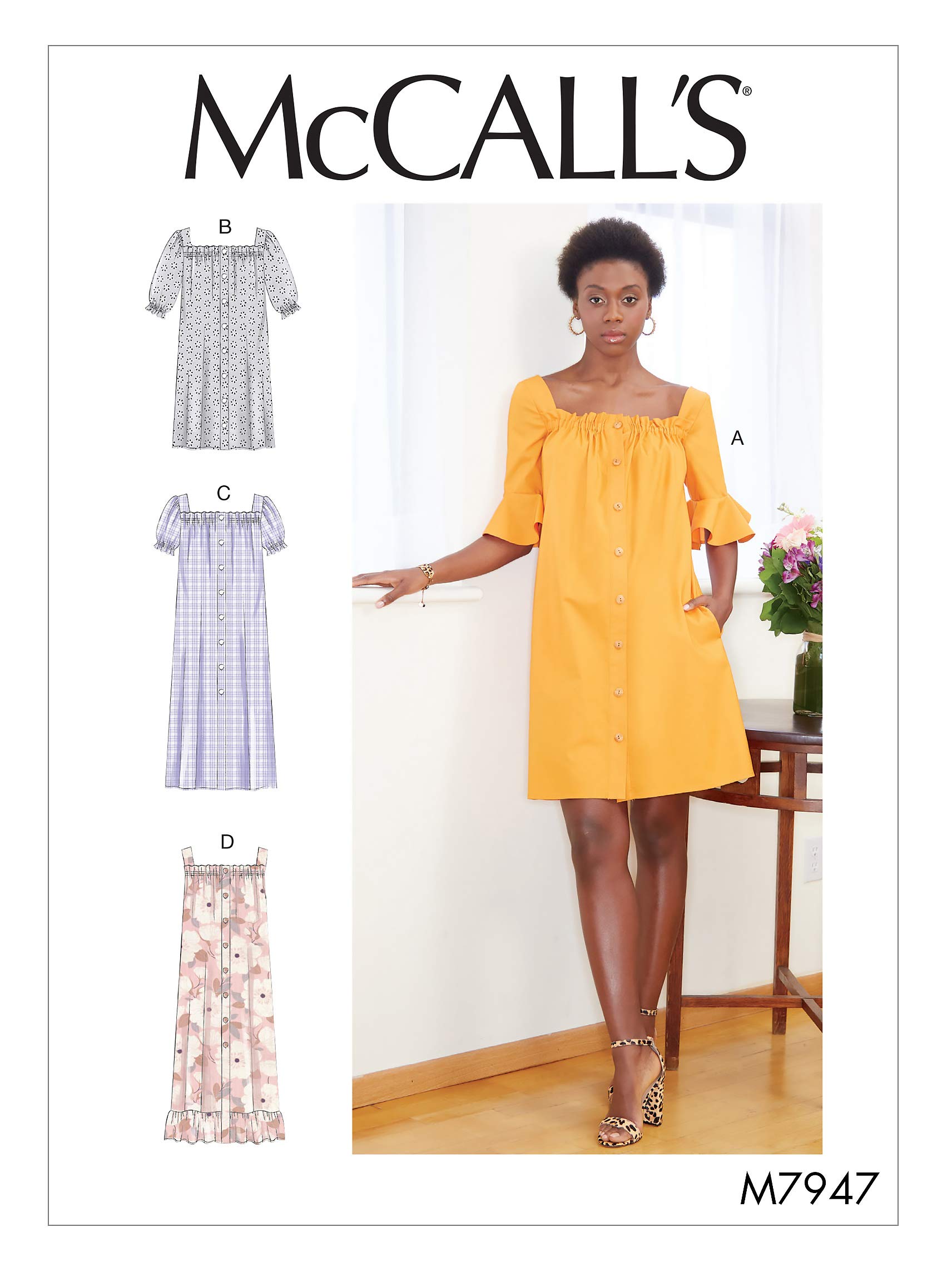 Amazon.com: McCall's M7947Y Women's Square Neckline Dress Sewing Patterns,  Sizes XS-M : Arts, Crafts & Sewing